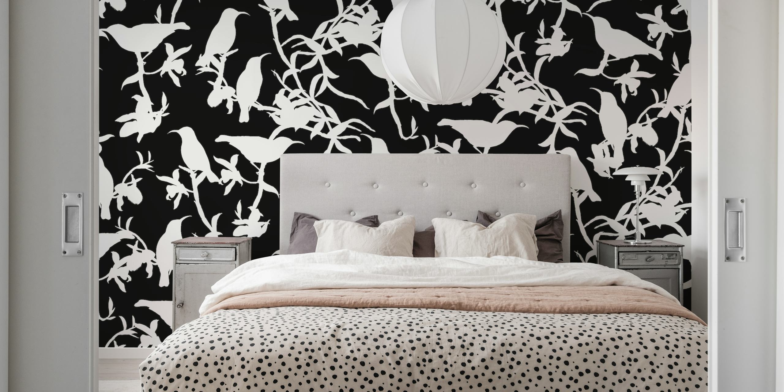 Hummingbird chinoiserie černobrá tapeta