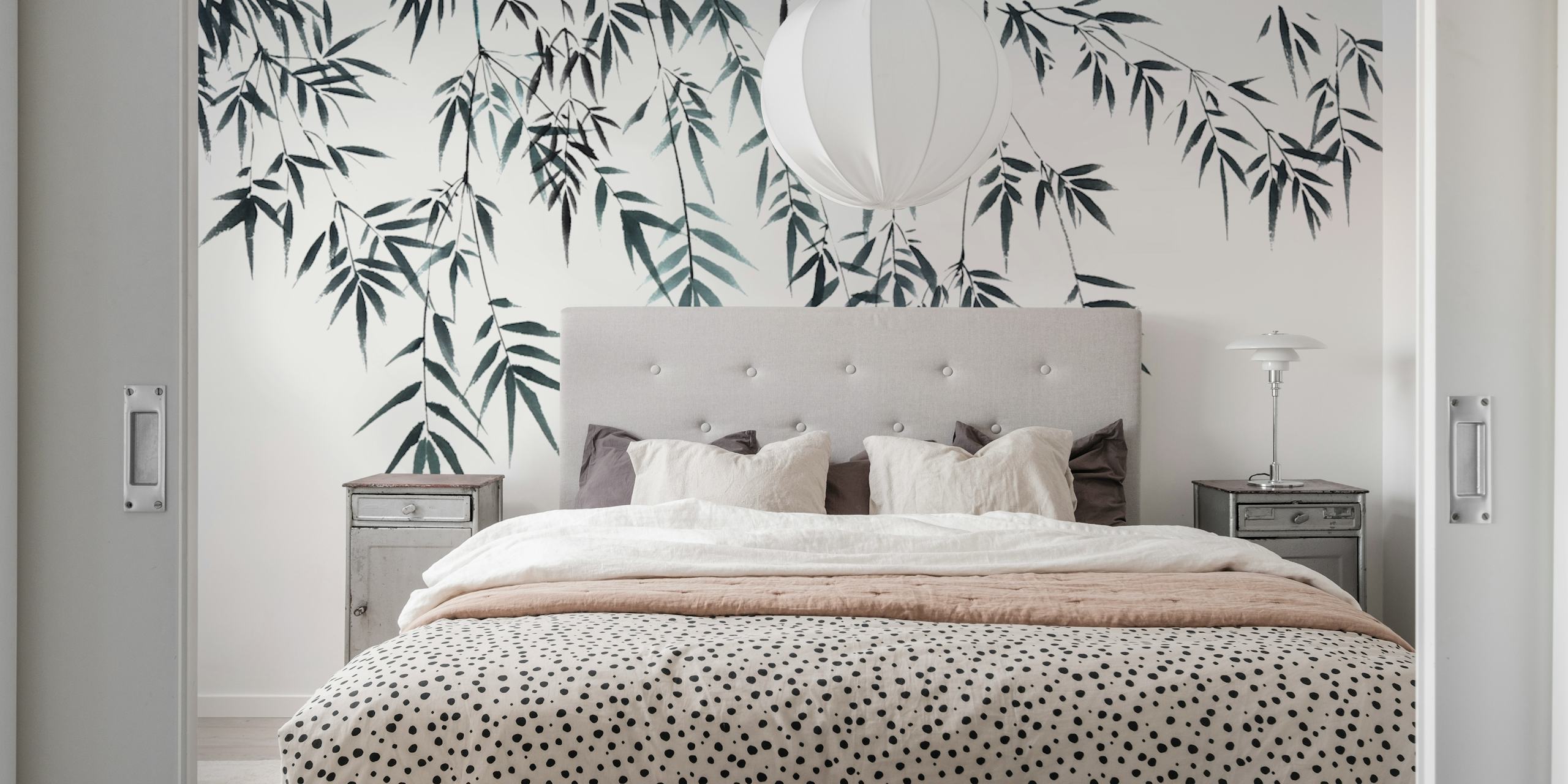 Bamboe bladeren in zwart en wit stijlvol design wallpaper