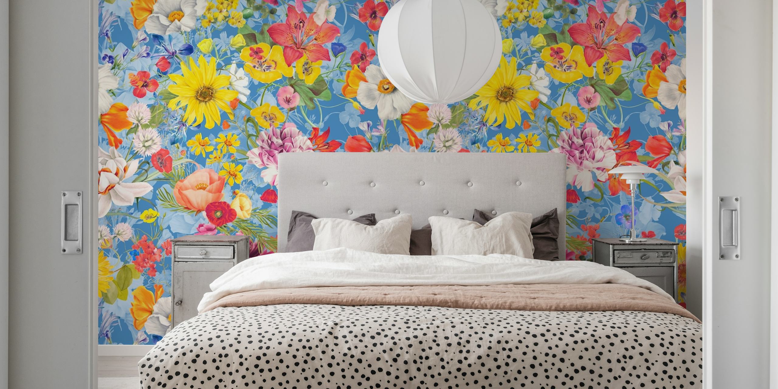 Multicolor floral wallpaper displayed in a room