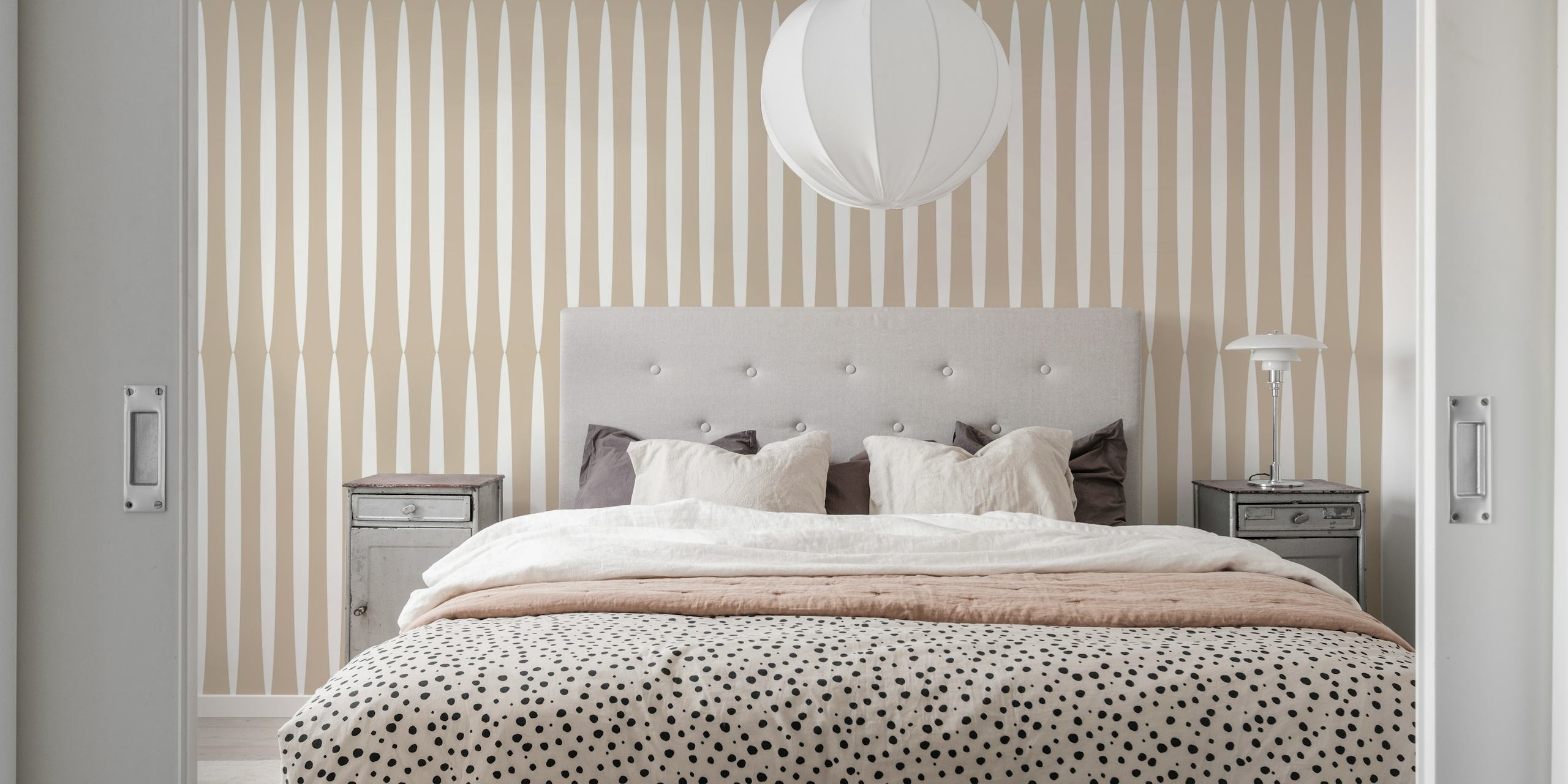 Beige striped wallpaper in minimalist design with vertical lines