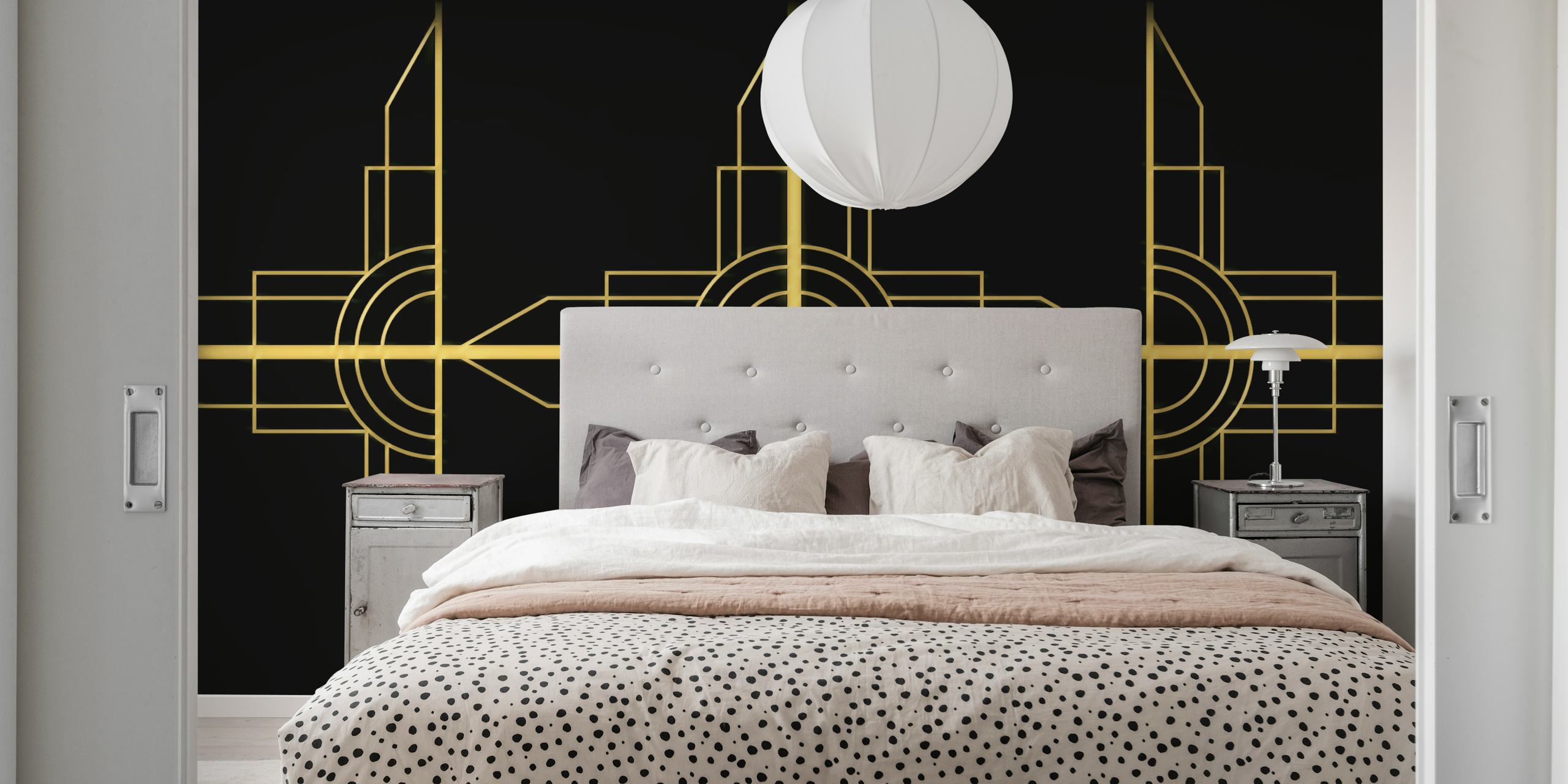 Gold geometric patterns on a black background wallpaper
