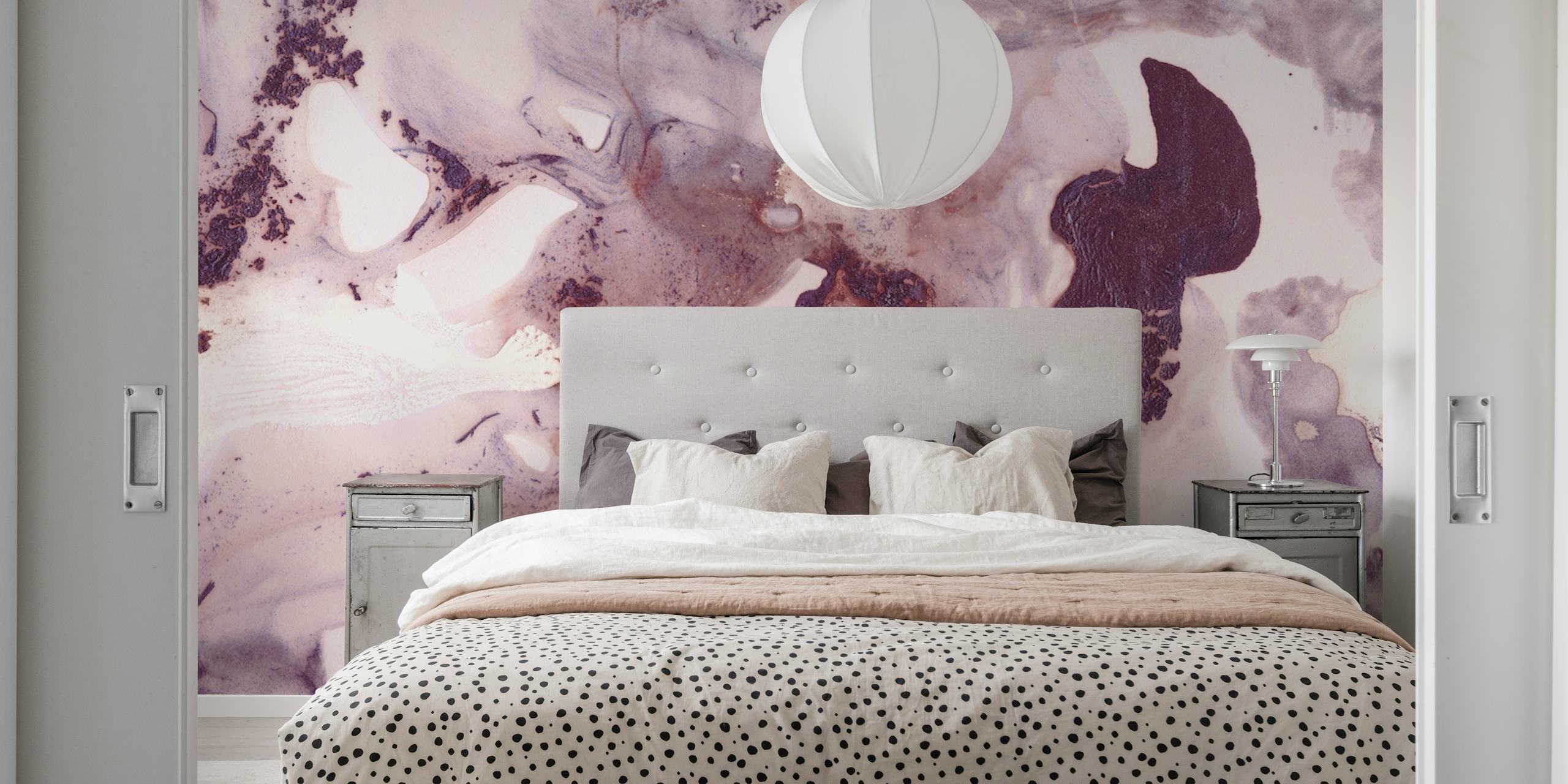 Carta da parati Plum Blush Ink Marble nella stanza