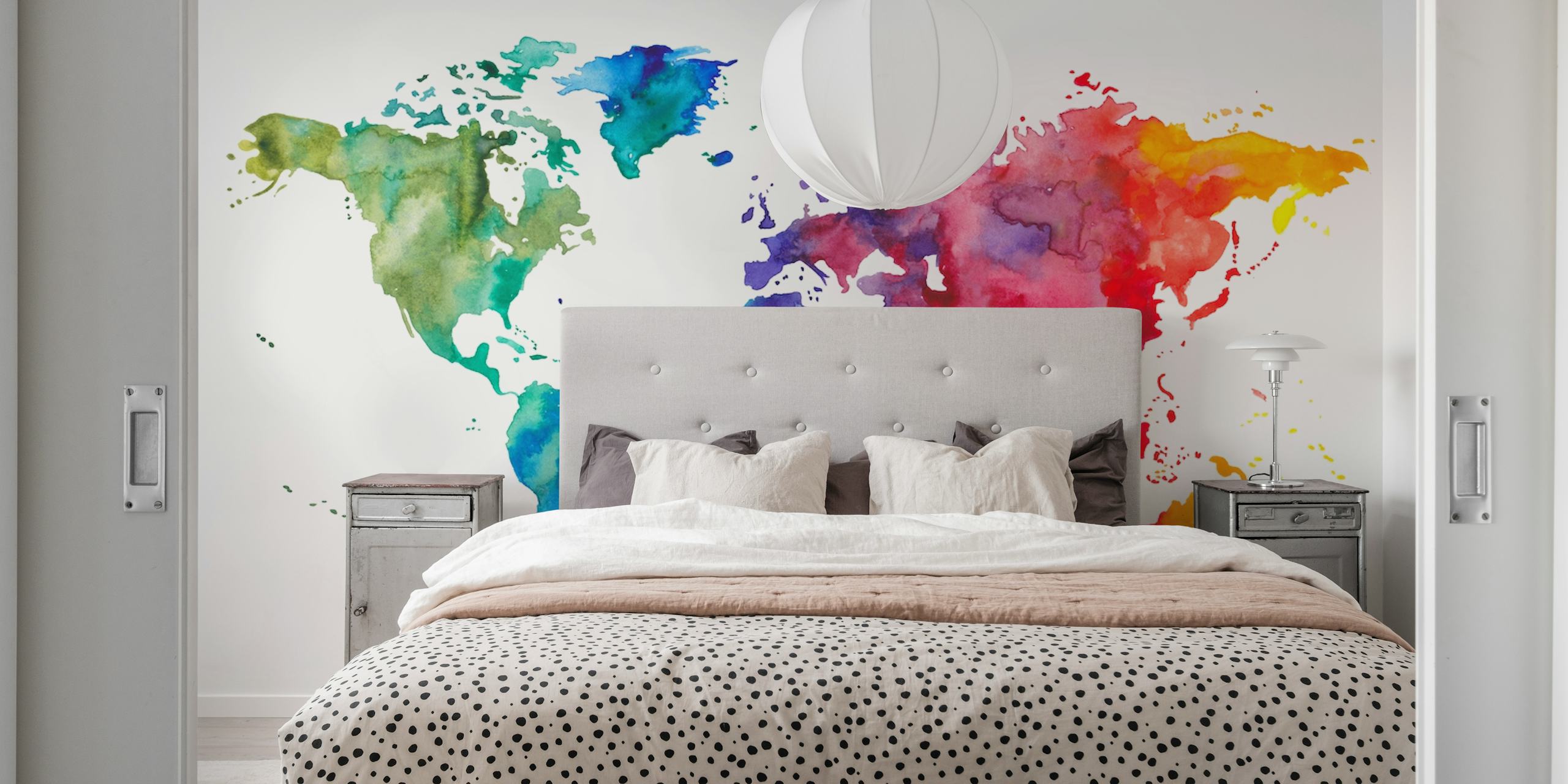 Colorful watercolor world map wallpaper in vibrant hues