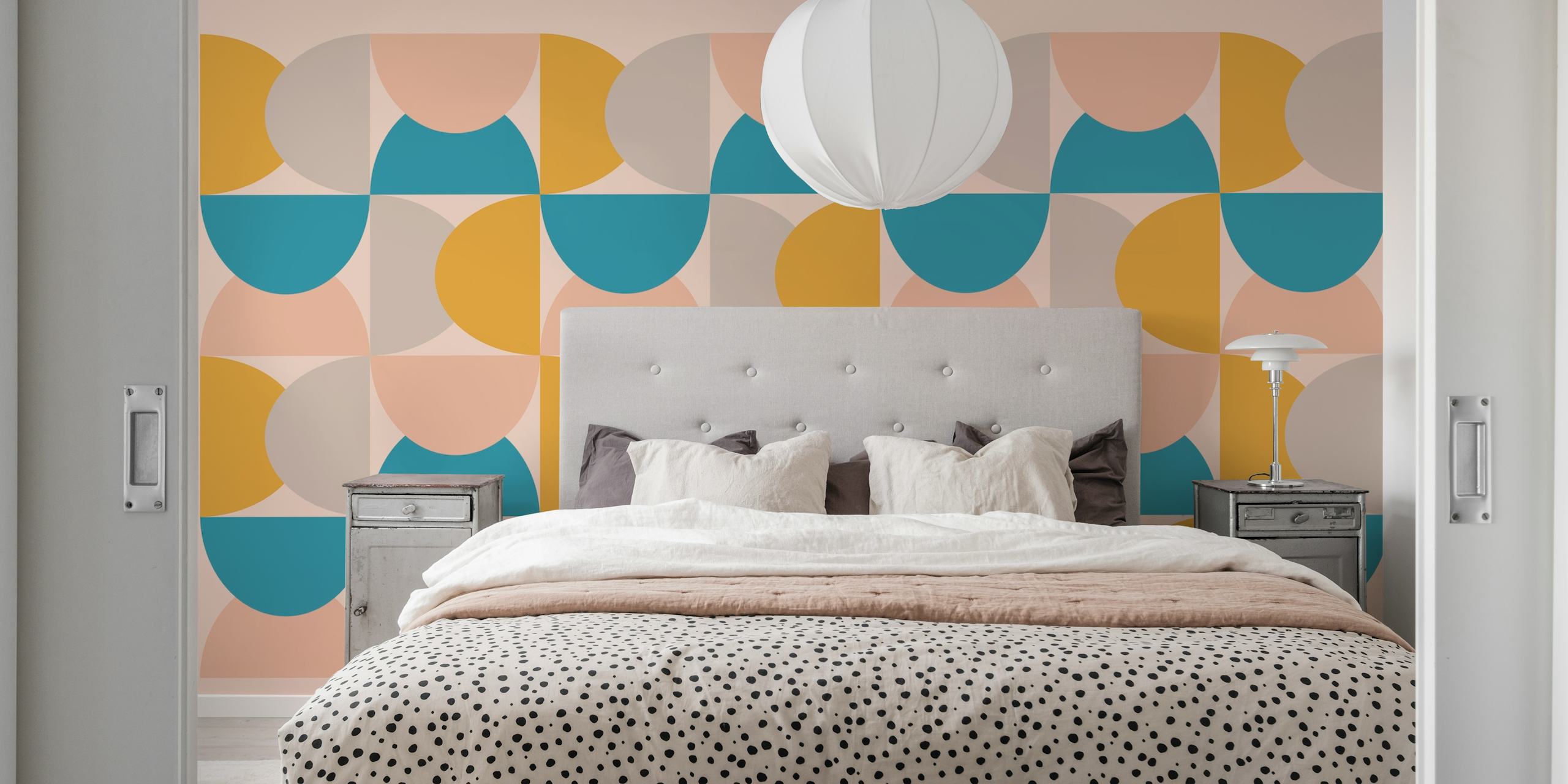Mid century geometric shapes in pastel colors wallpaper