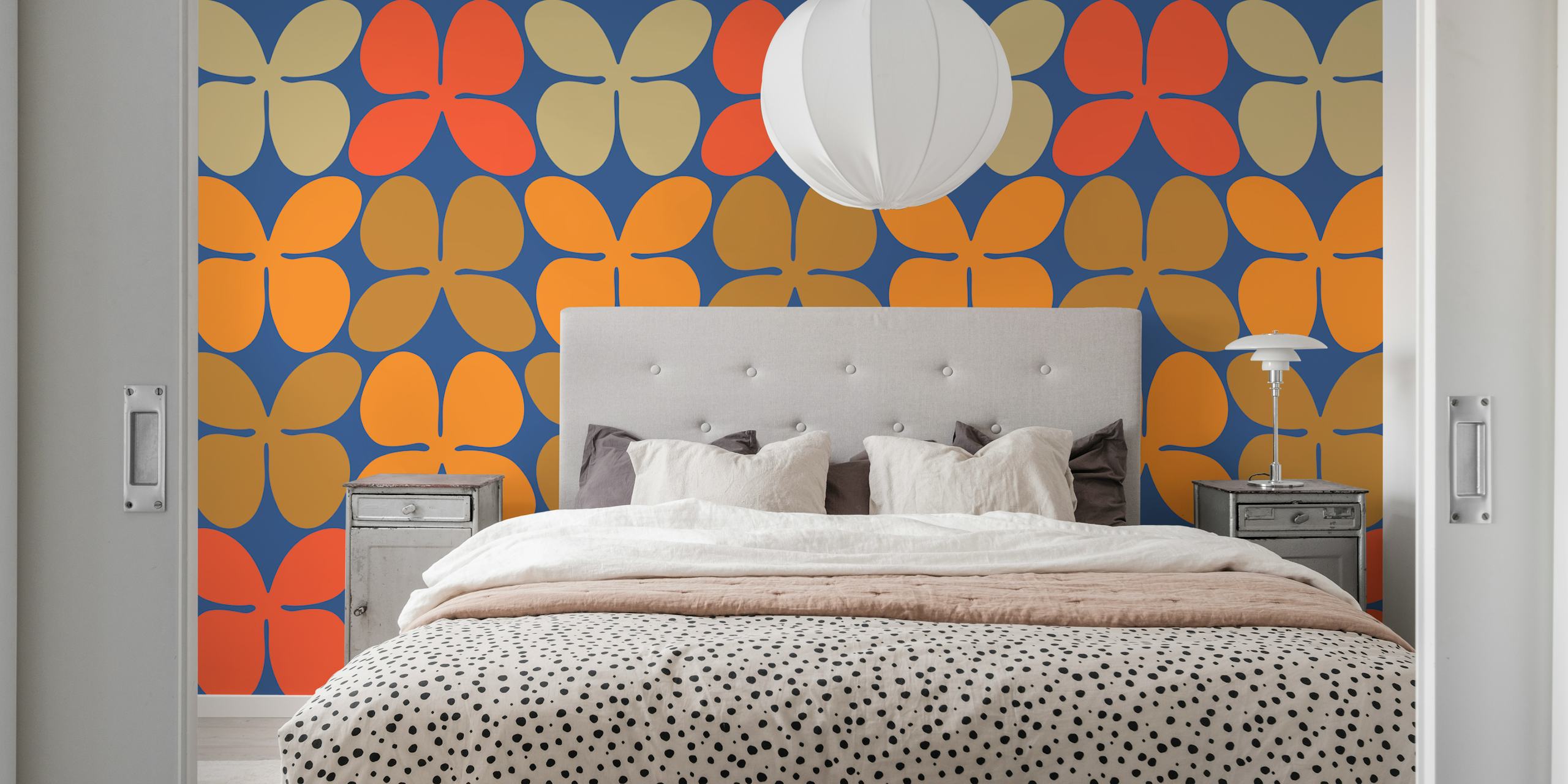Carta da parati Retro Mid Century Flower Pattern in una stanza