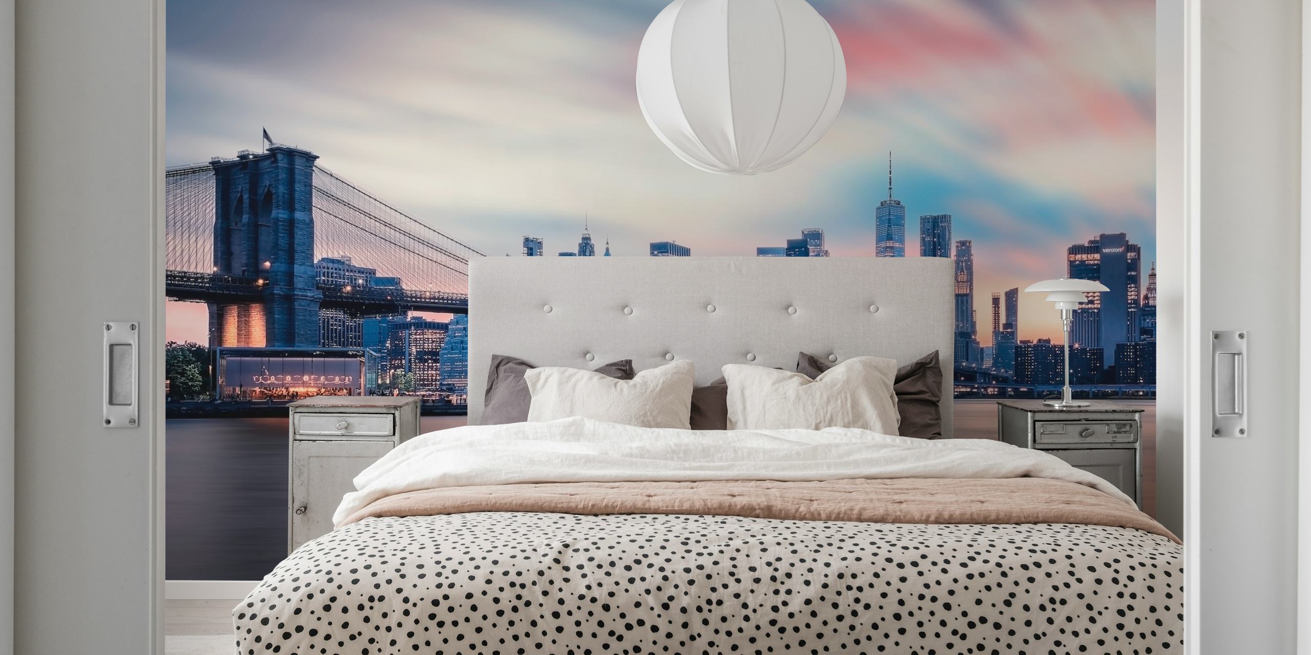 Brooklyn Bridge at sunset tapet i ett rum