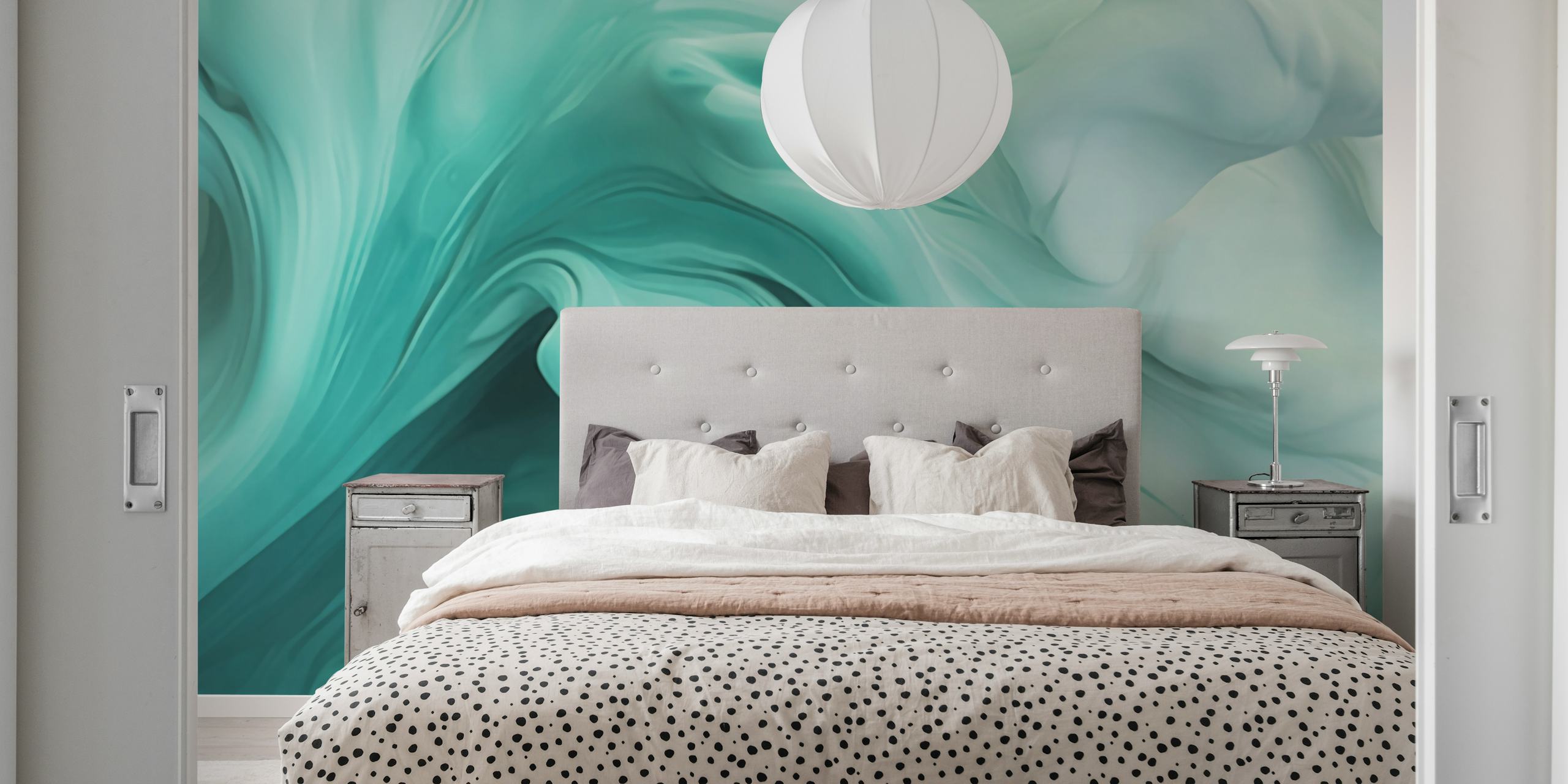 Fluid abstract patterns in mint and turquoise colors wallpaper