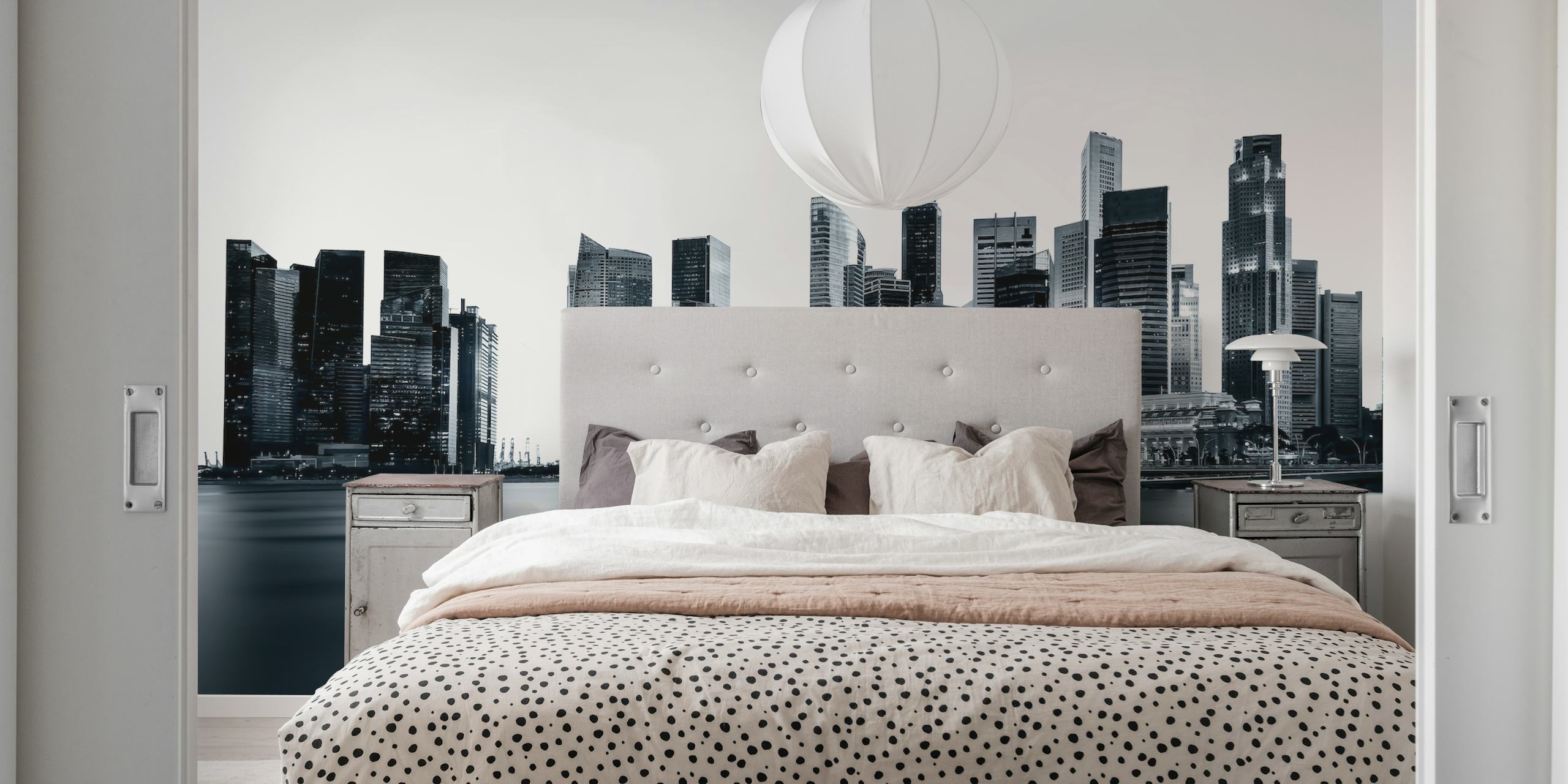 Black and white city skyline with skyscrapers wallpaper