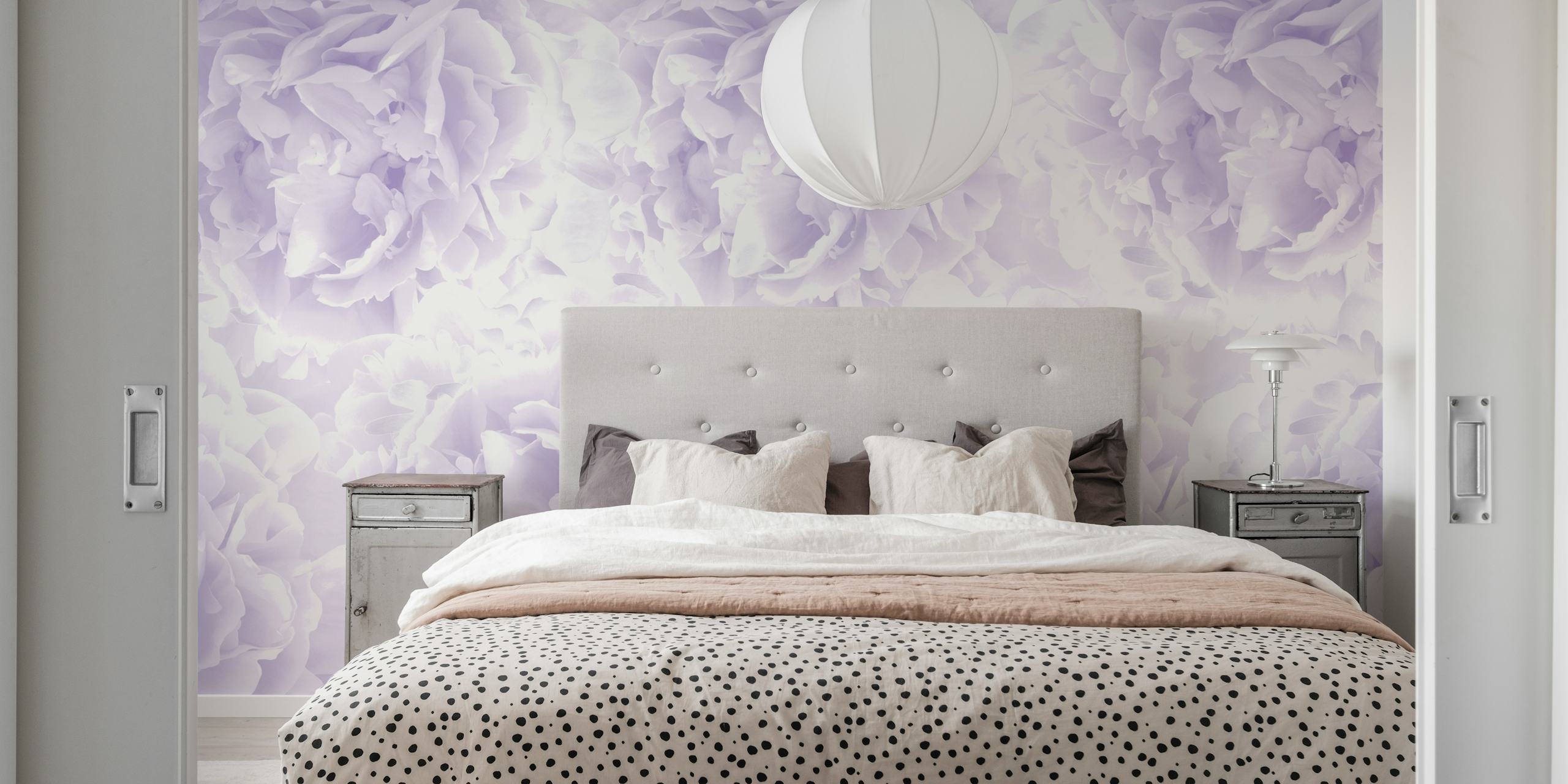 Lavender peonies floral wallpaper with soft purple shades