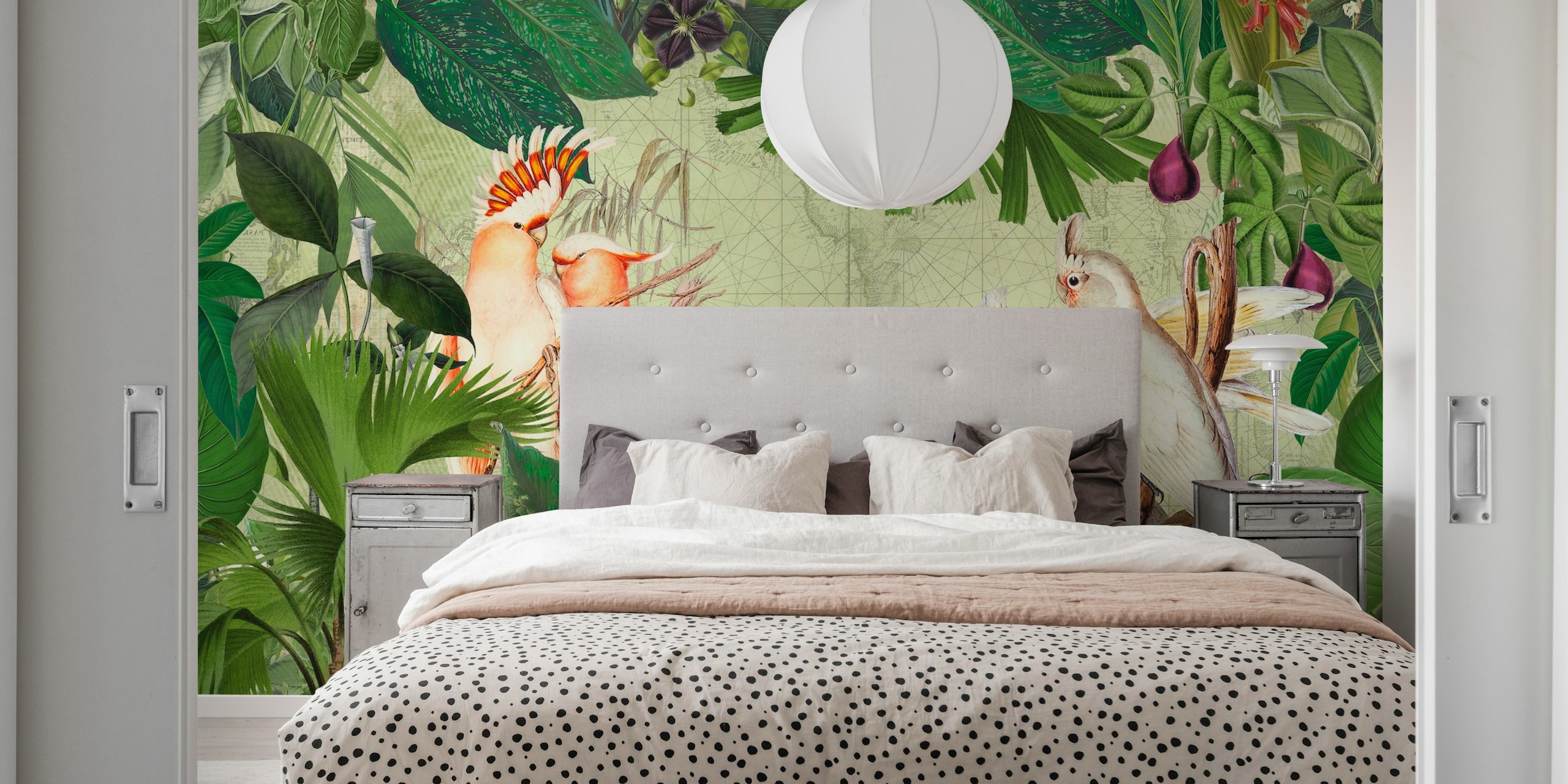 Cockatoo bird and lush greenery wallpaper