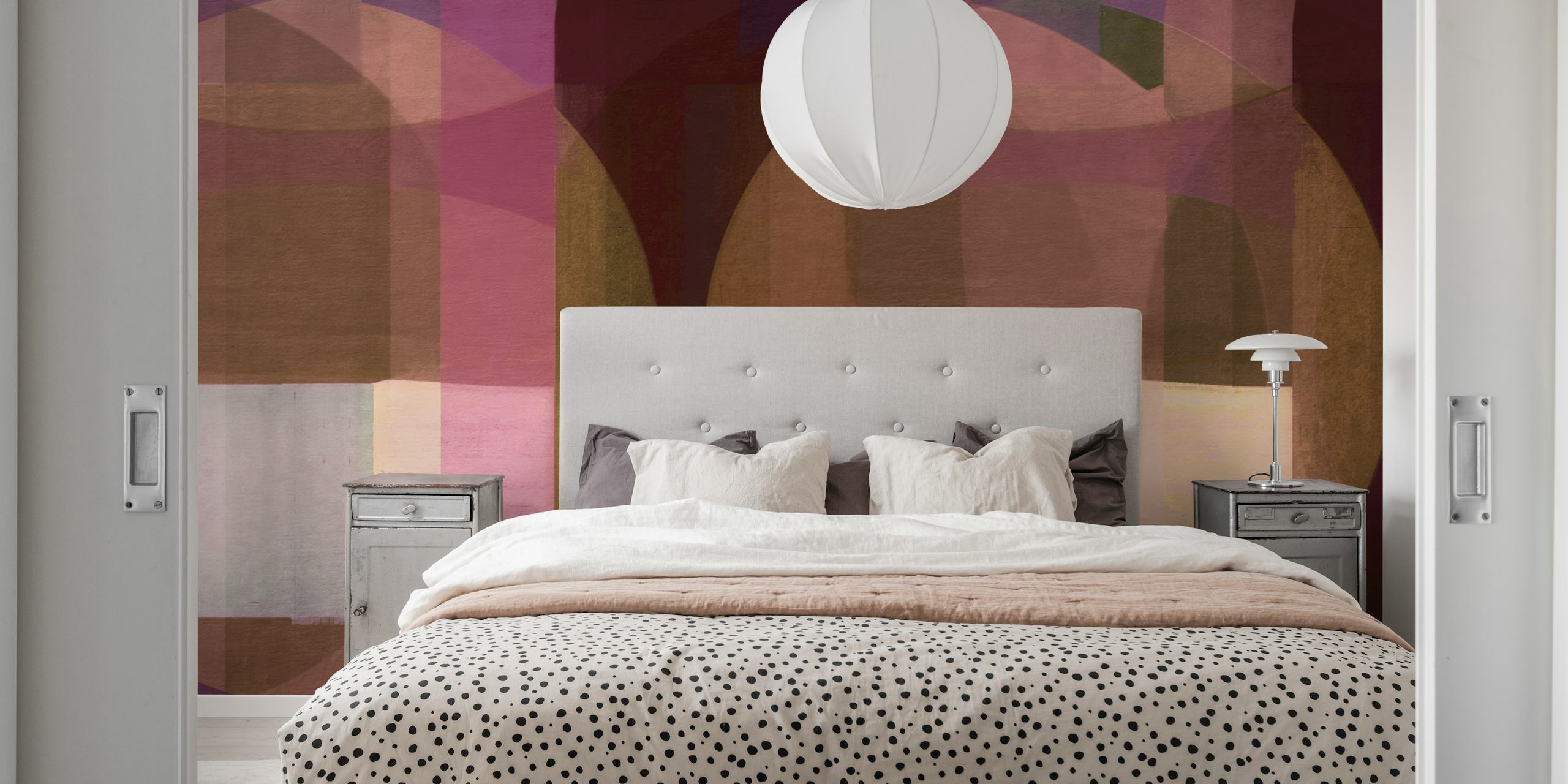 Geometric pattern in brown, pink, and beige tones wallpaper