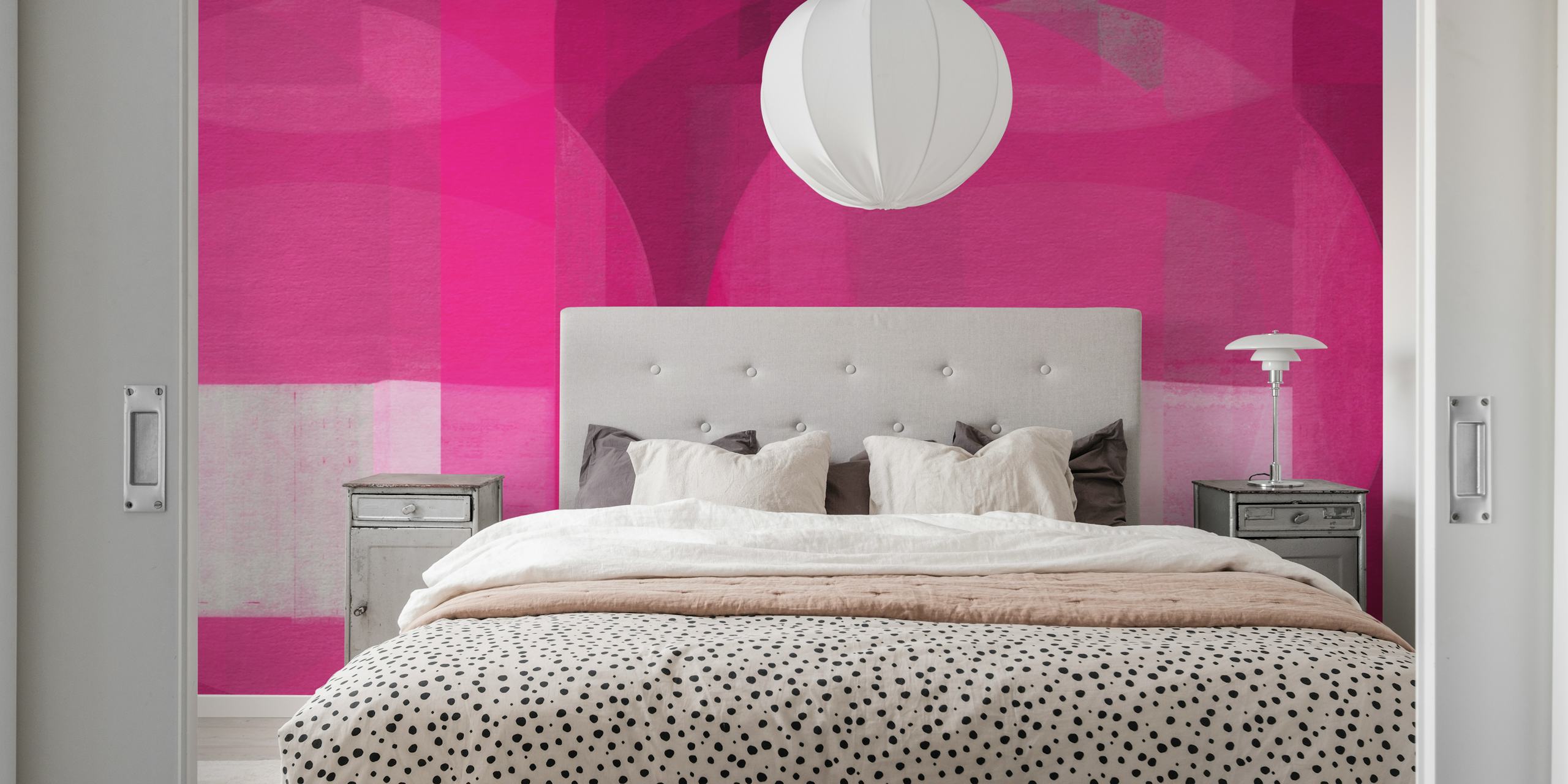 Geometric shapes in vivid magenta and light colors wallpaper