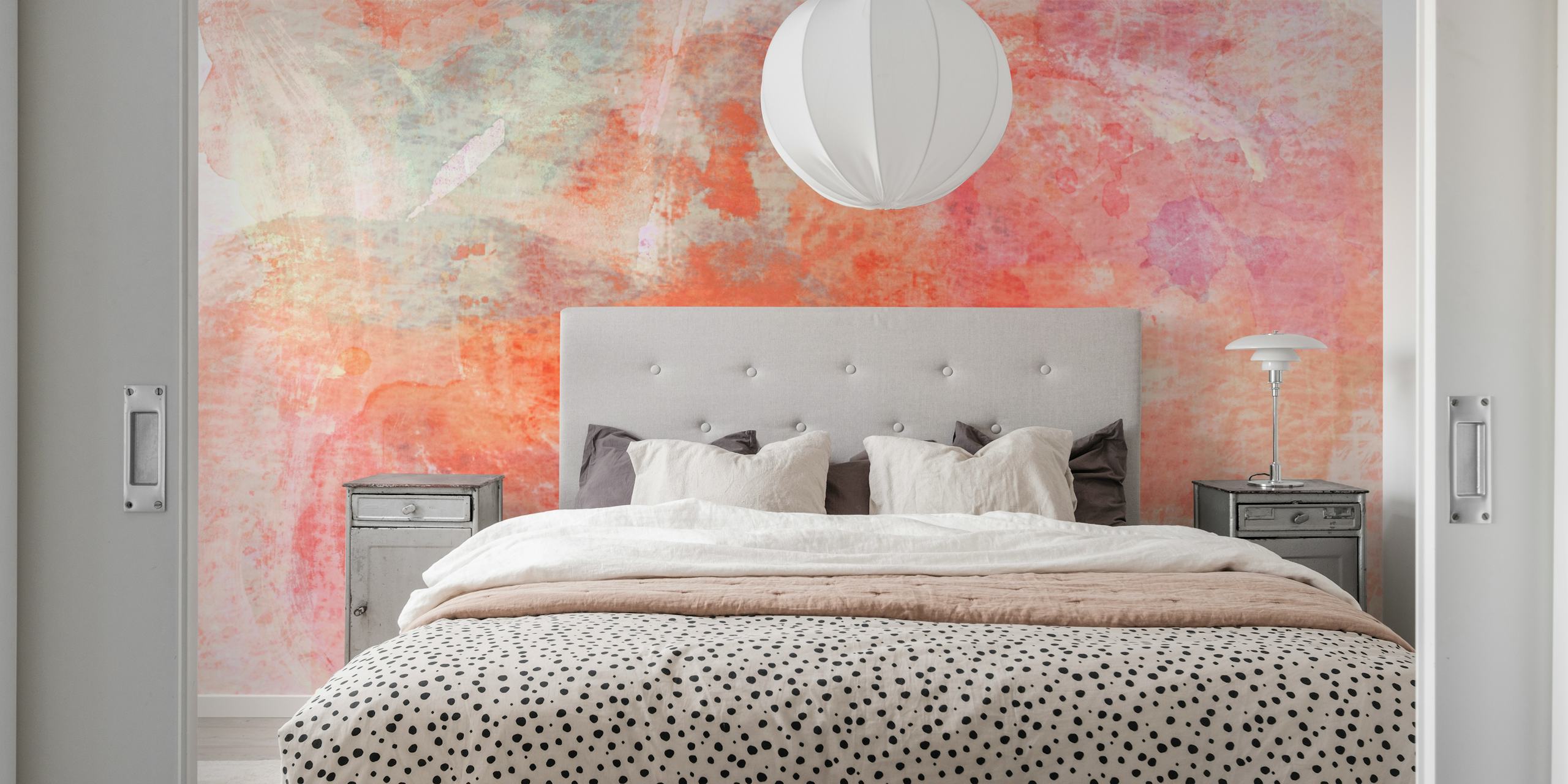 Abstract dream coral color wall mural with Japanese fabric texture