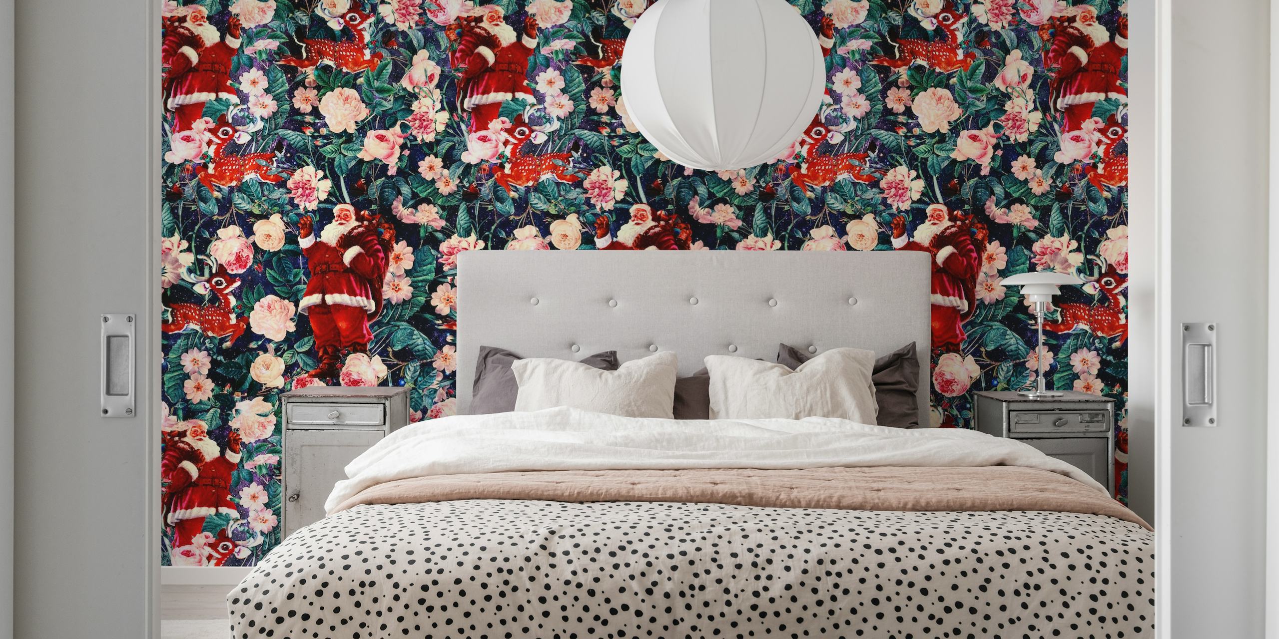 Santa Claus floral pattern wallpaper in a room