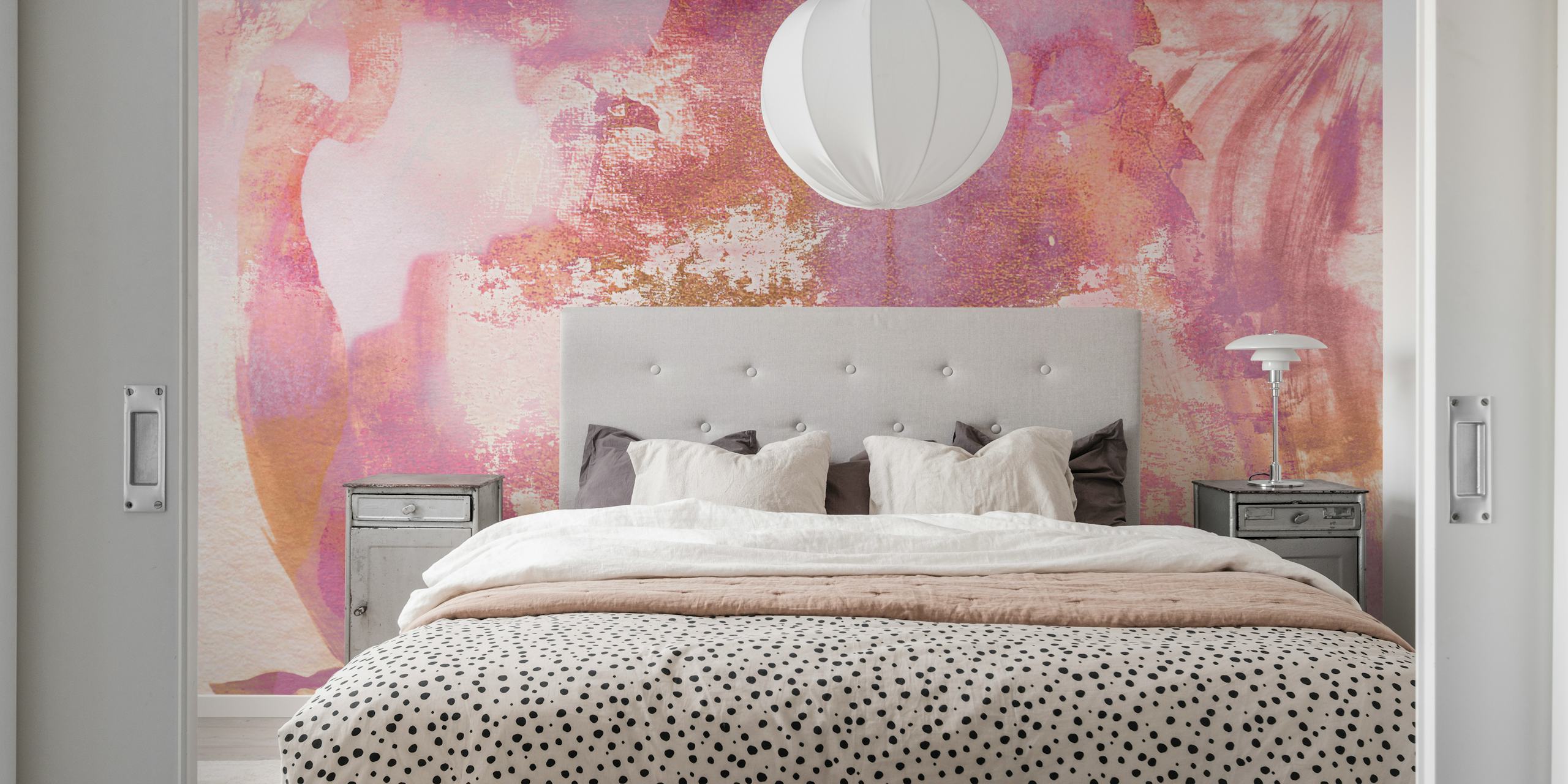 Abstract watercolor wallpaper in pink tones with gold accents