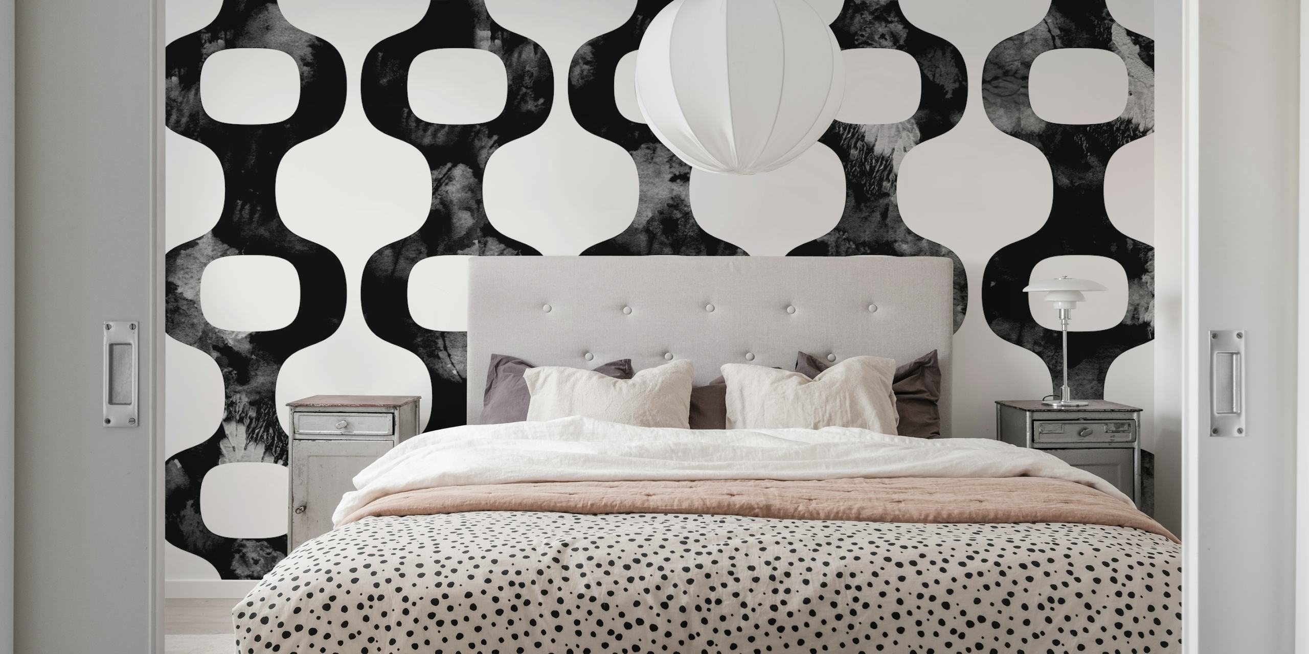 Mid-Century Luxe geometrische muurschildering in zwart en wit
