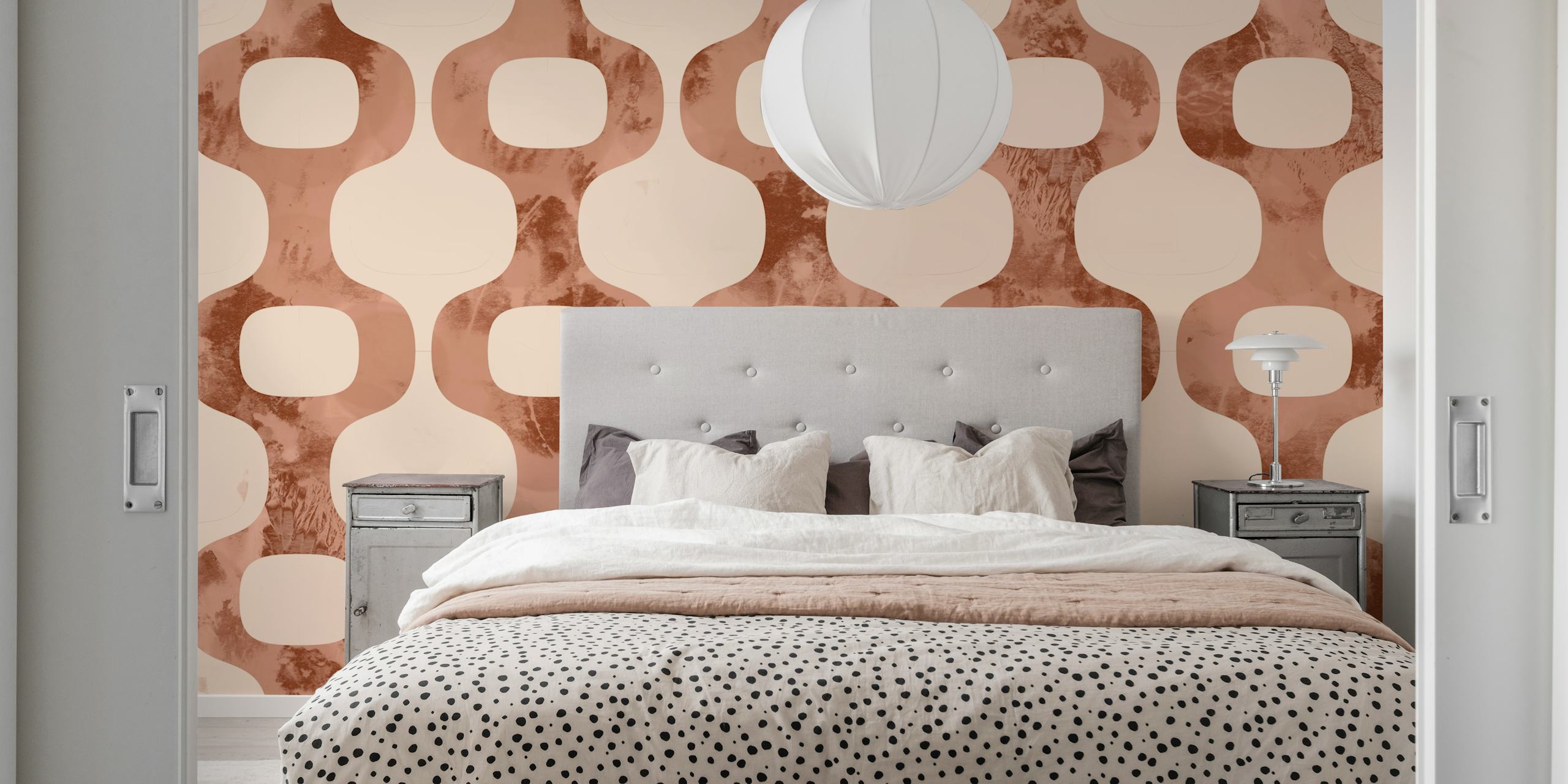 Mid-Century Copper geometric pattern wall mural with warm copper tones and retro design.