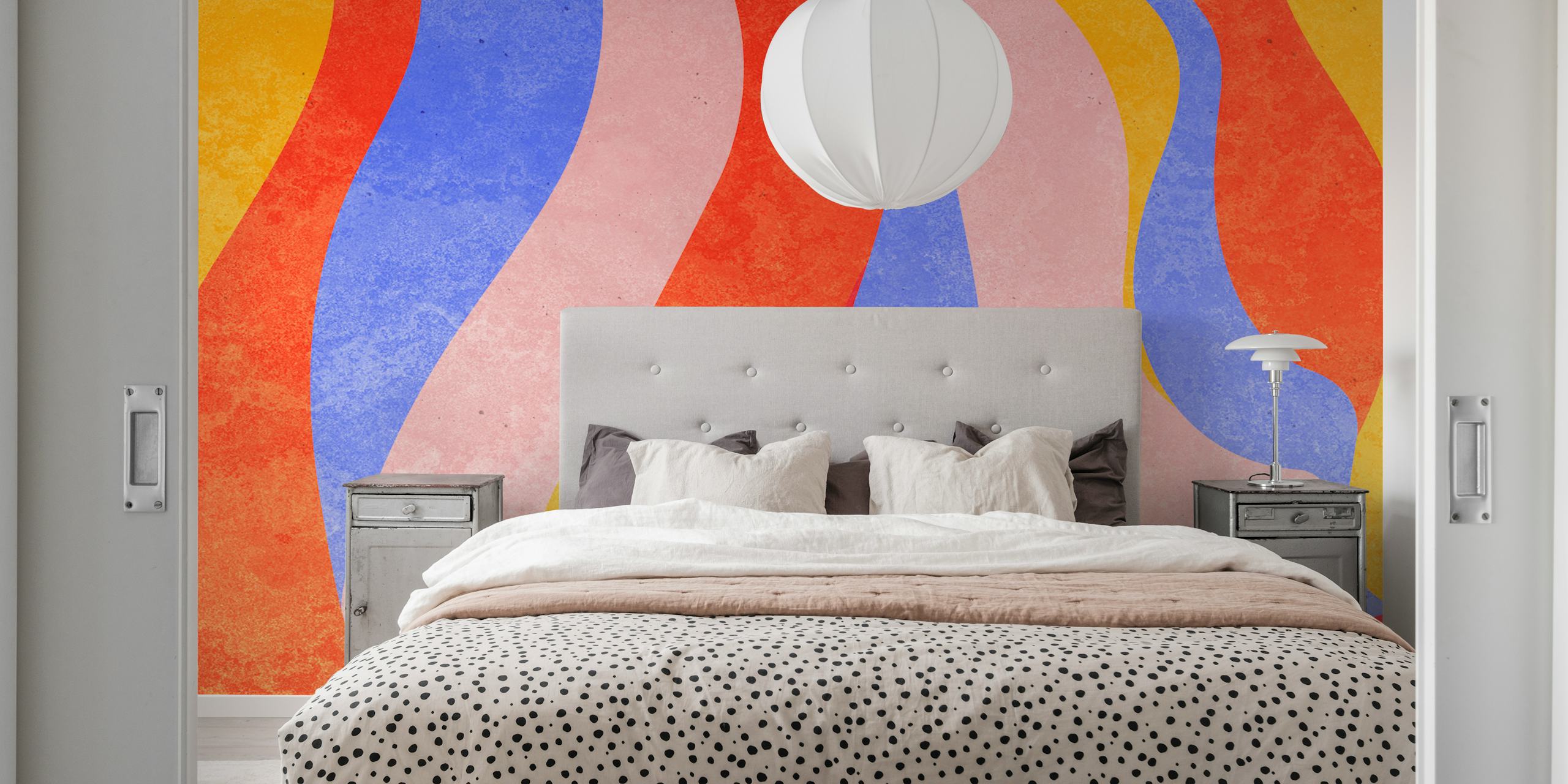 papel de parede Mid-Century Grunge Stripes em um quarto