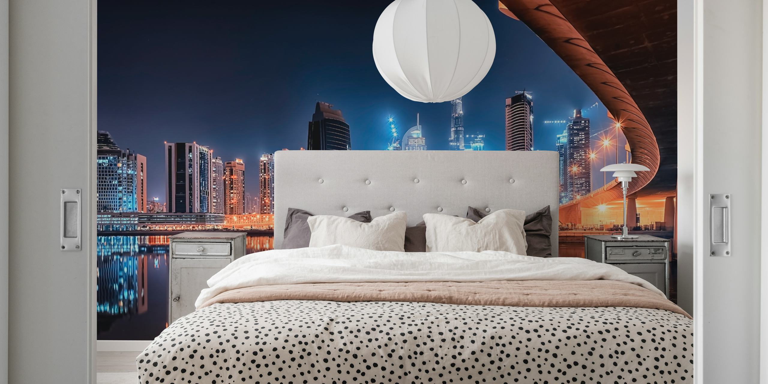 Dubai By Night wallpaper in a room setting