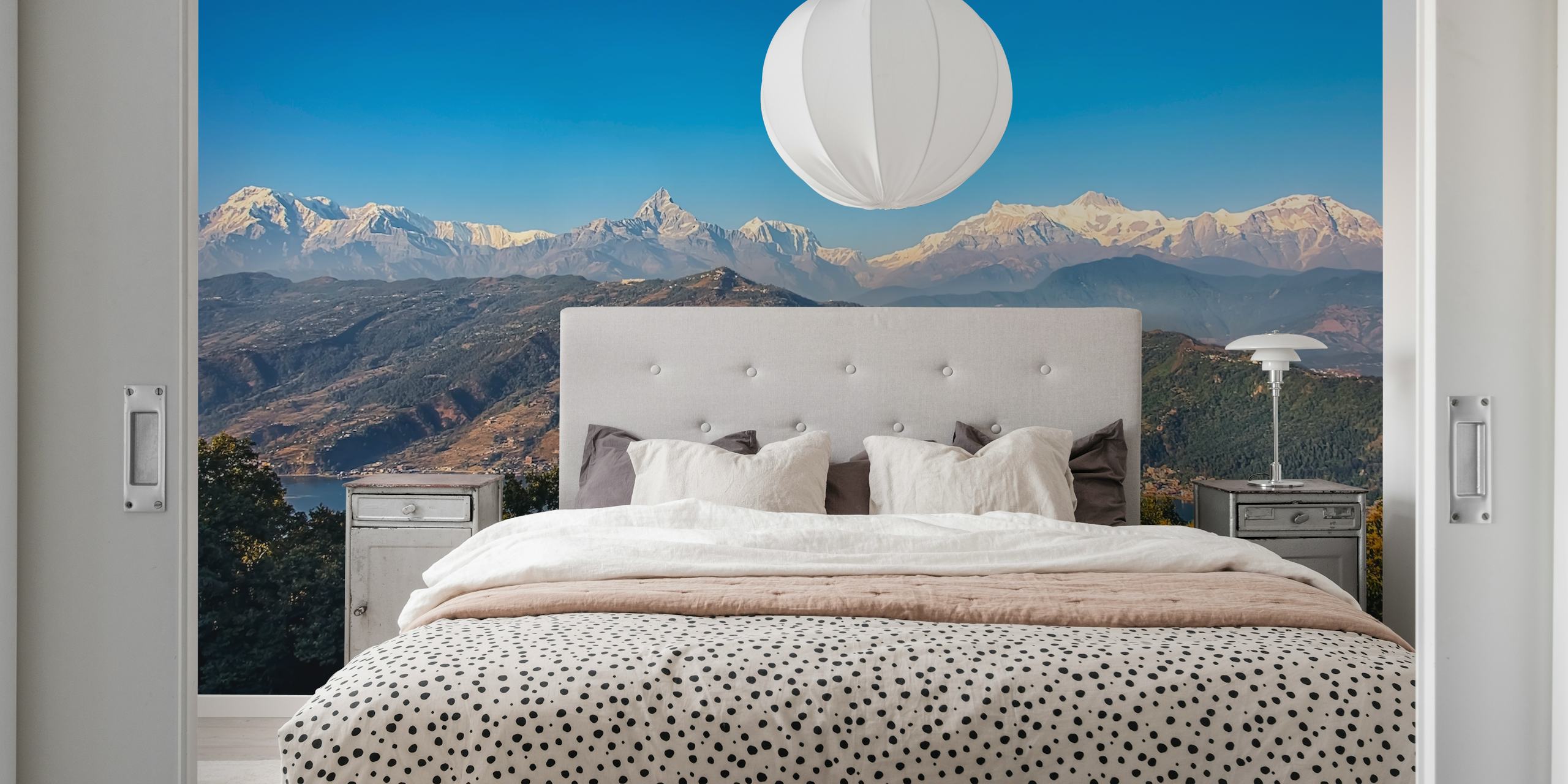 Majestic mountain landscape with trees and lake wallpaper