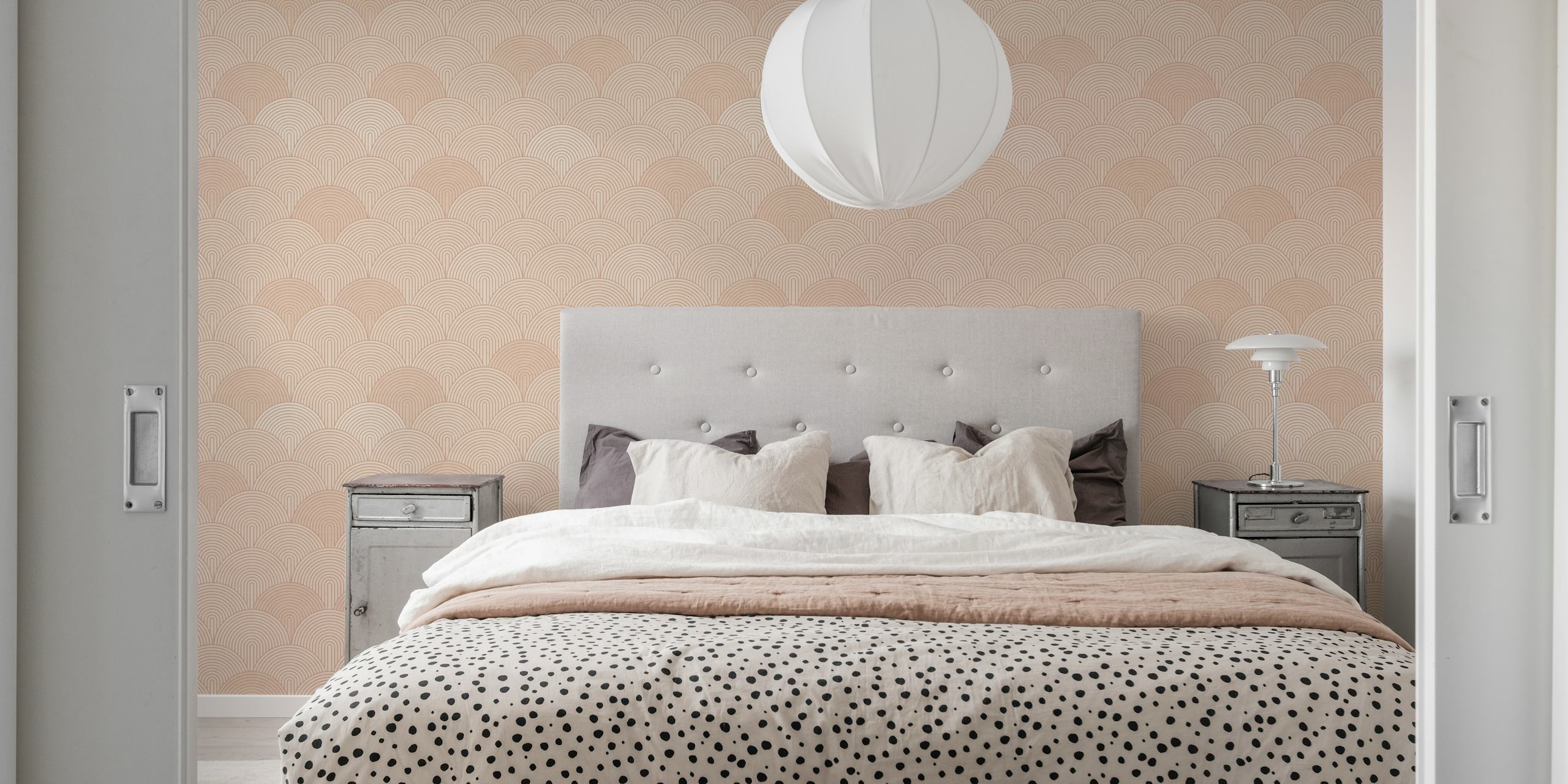 Boho geo arches pattern in peach fuzz color for a serene wall mural design