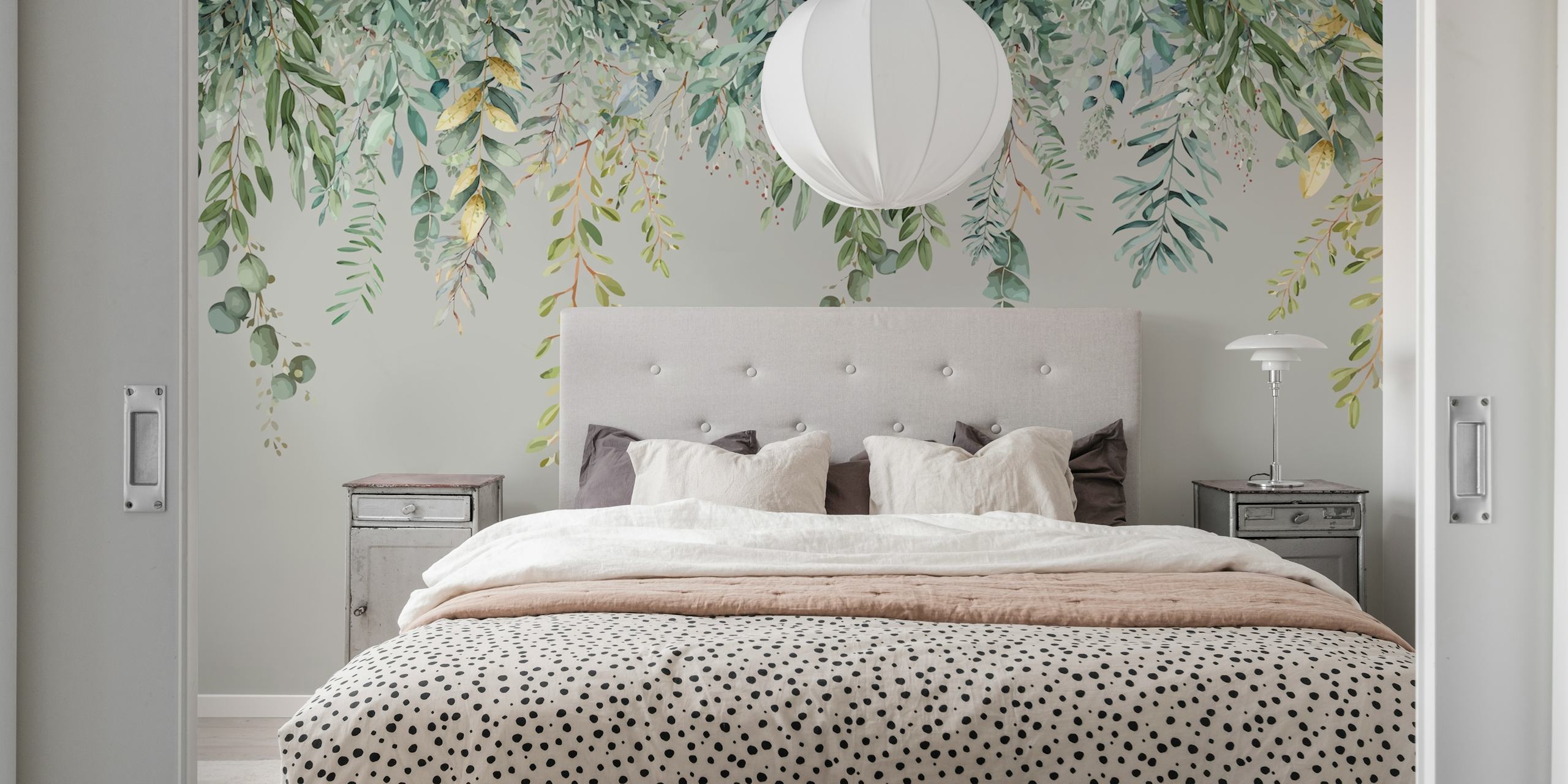 Elegant floral arrangements draped over rocks wall mural