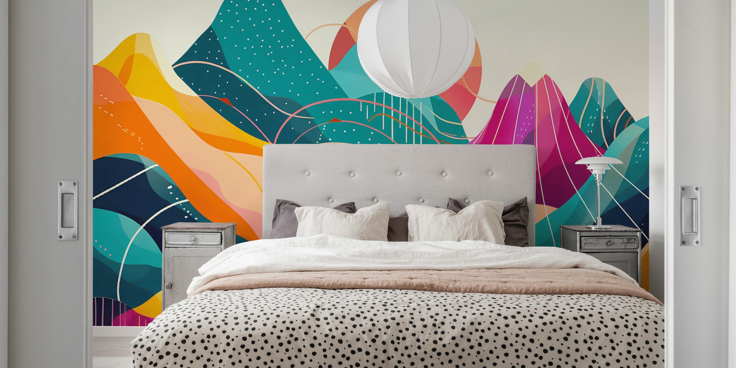 Colorful abstract mountain landscape with vibrant hues wallpaper