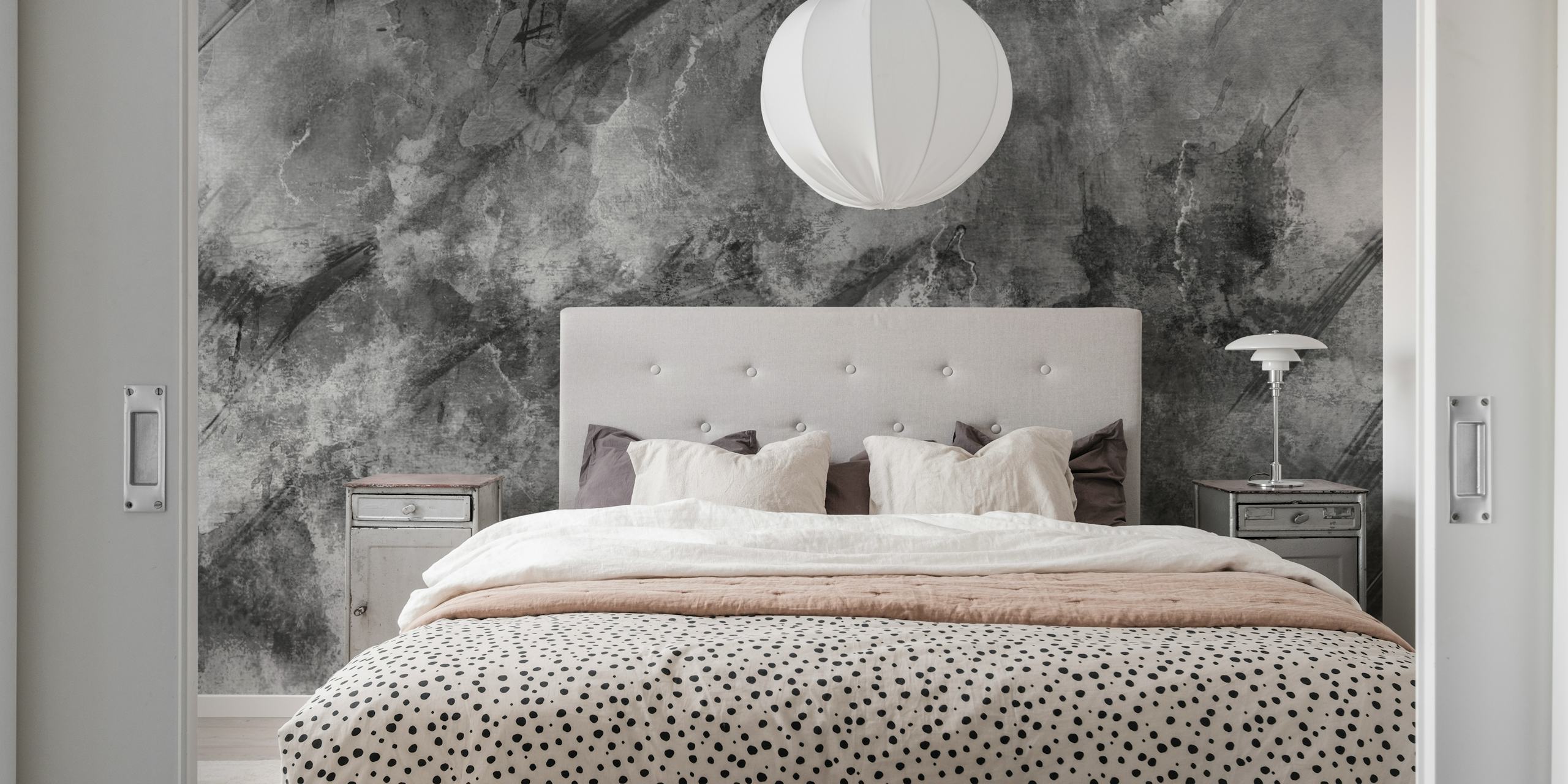 Ταπετσαρία Moody Grey Stone που παρουσιάζεται σε ένα δωμάτιο