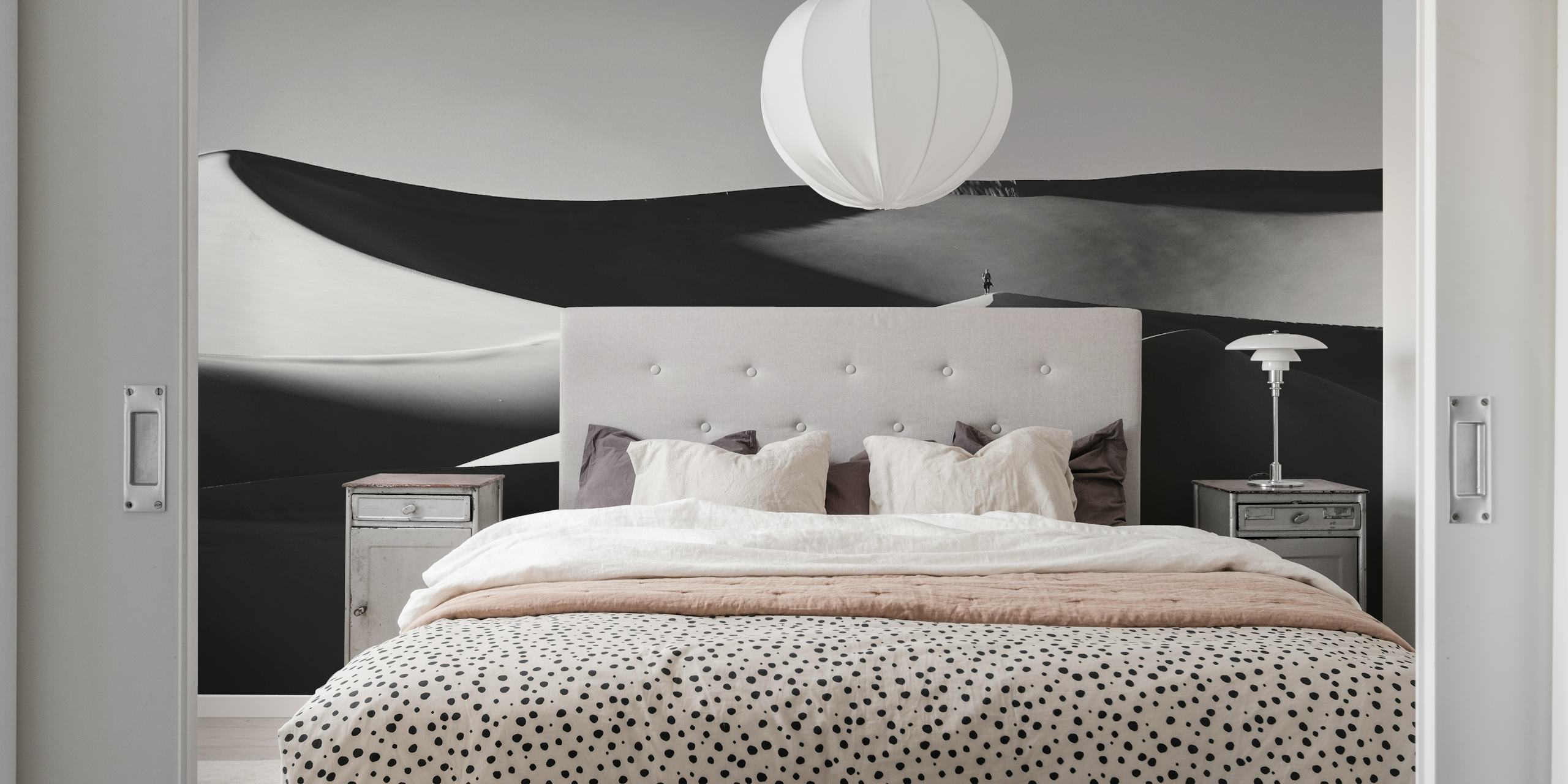 Black and white wallpaper design with dunes.