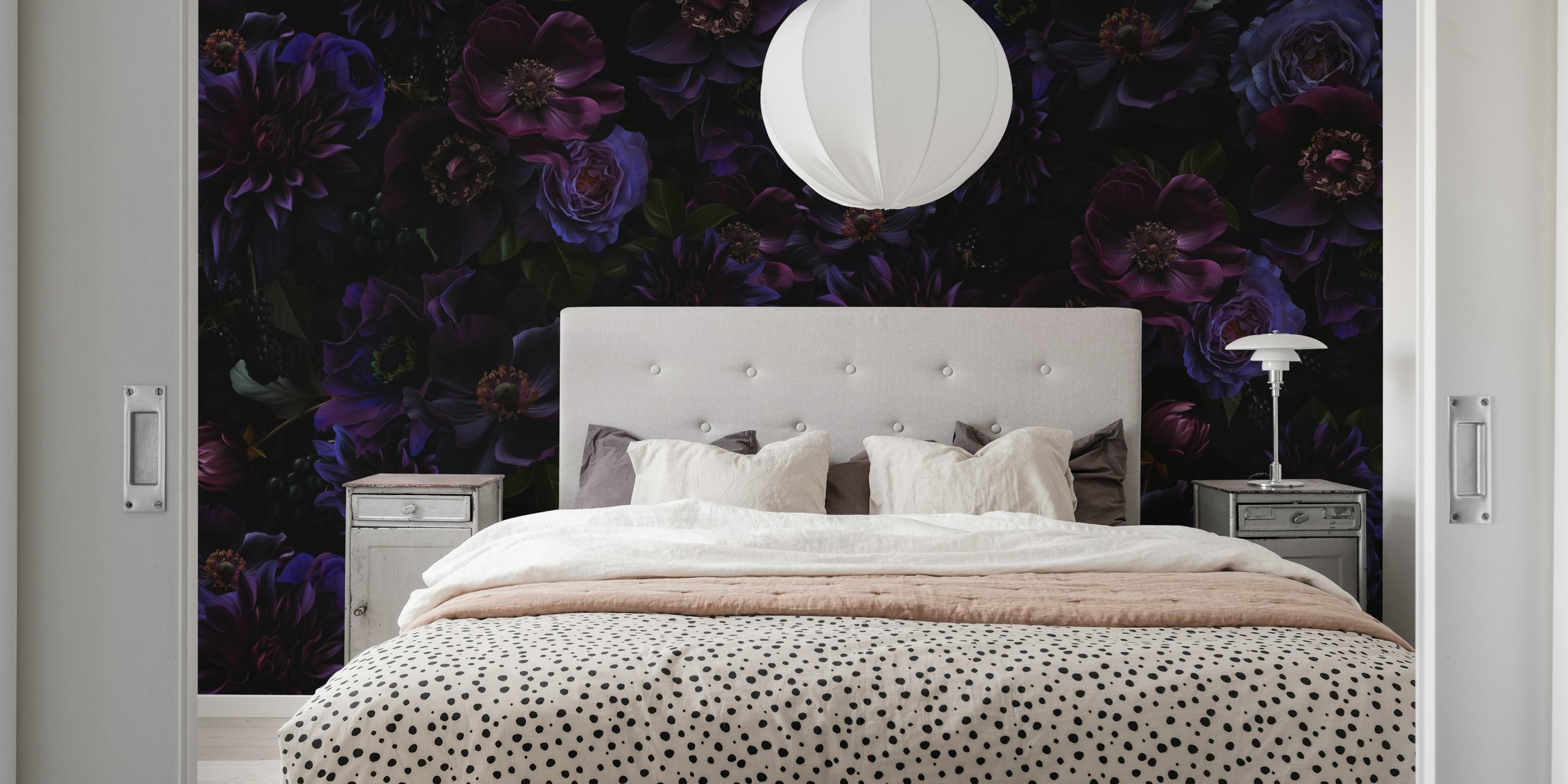 Baroque Maximalist nattblomsterträdgård tapet