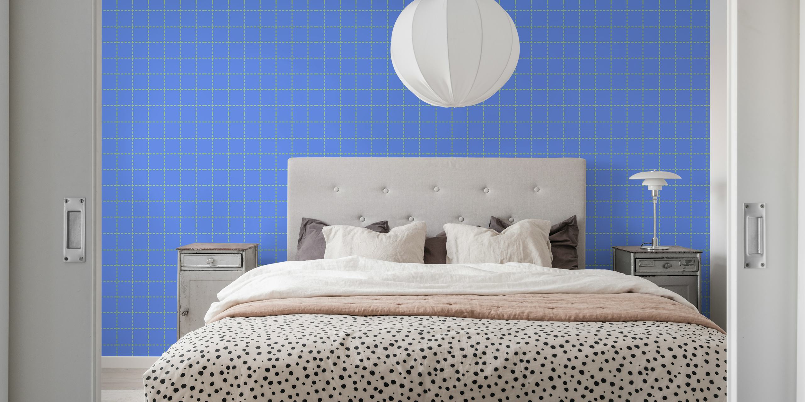 Grid Blue and Green wallpaper in a room