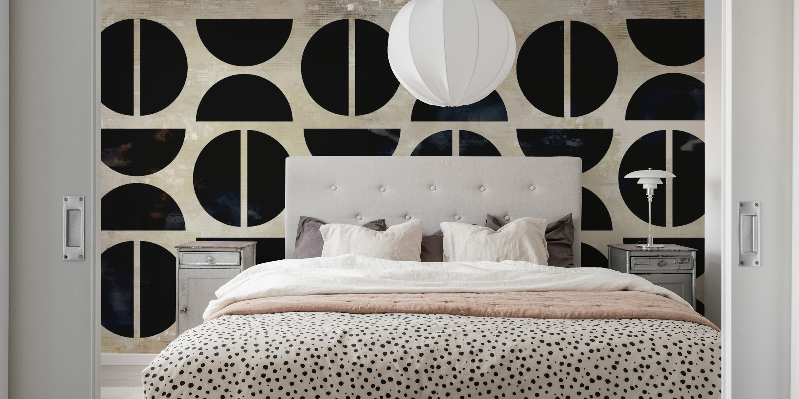 Mural de parede Bauhaus Papercuts de meados do século com formas geométricas abstratas em preto e bege