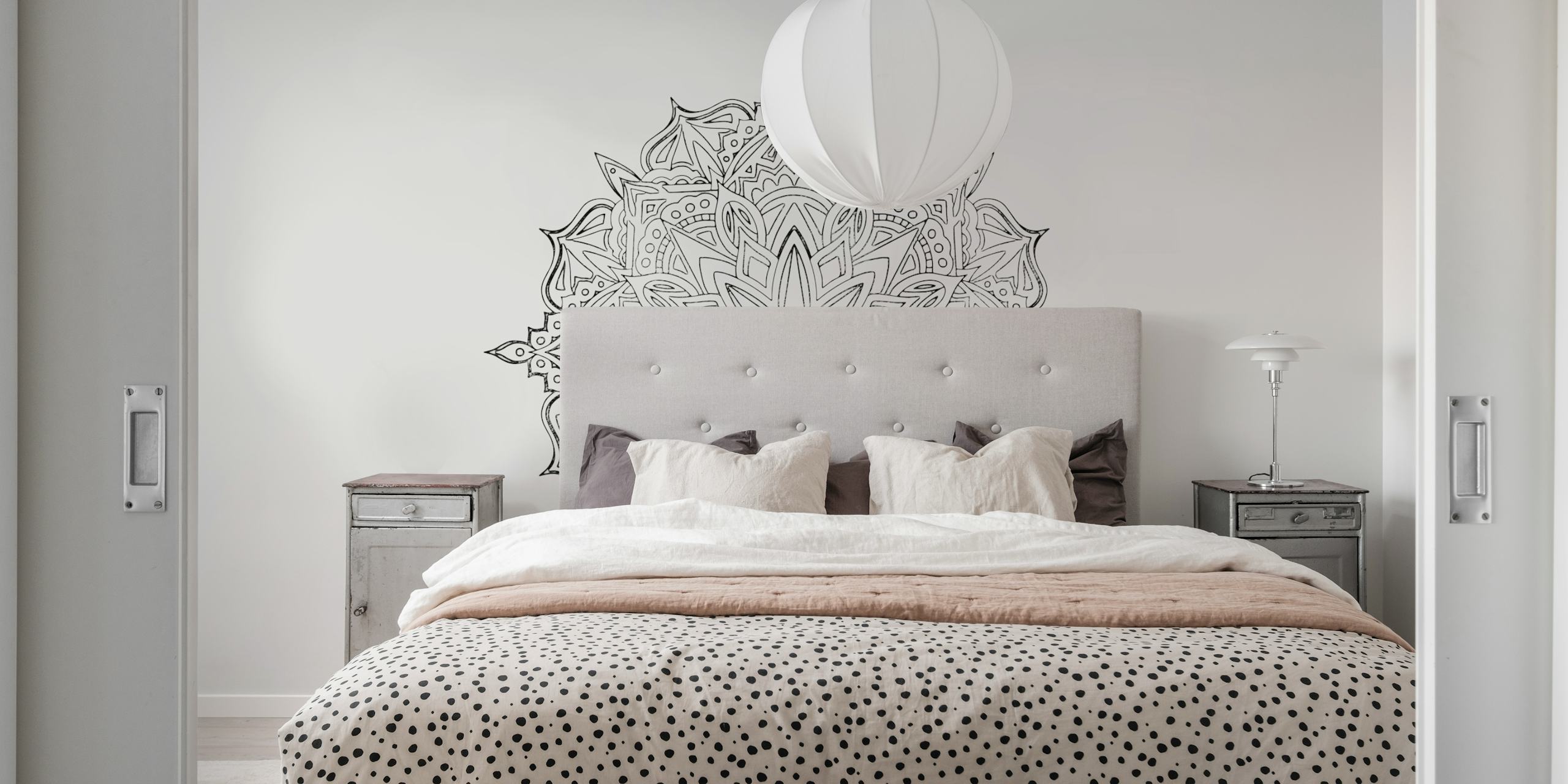 Mandala papel de parede preto e branco em um quarto