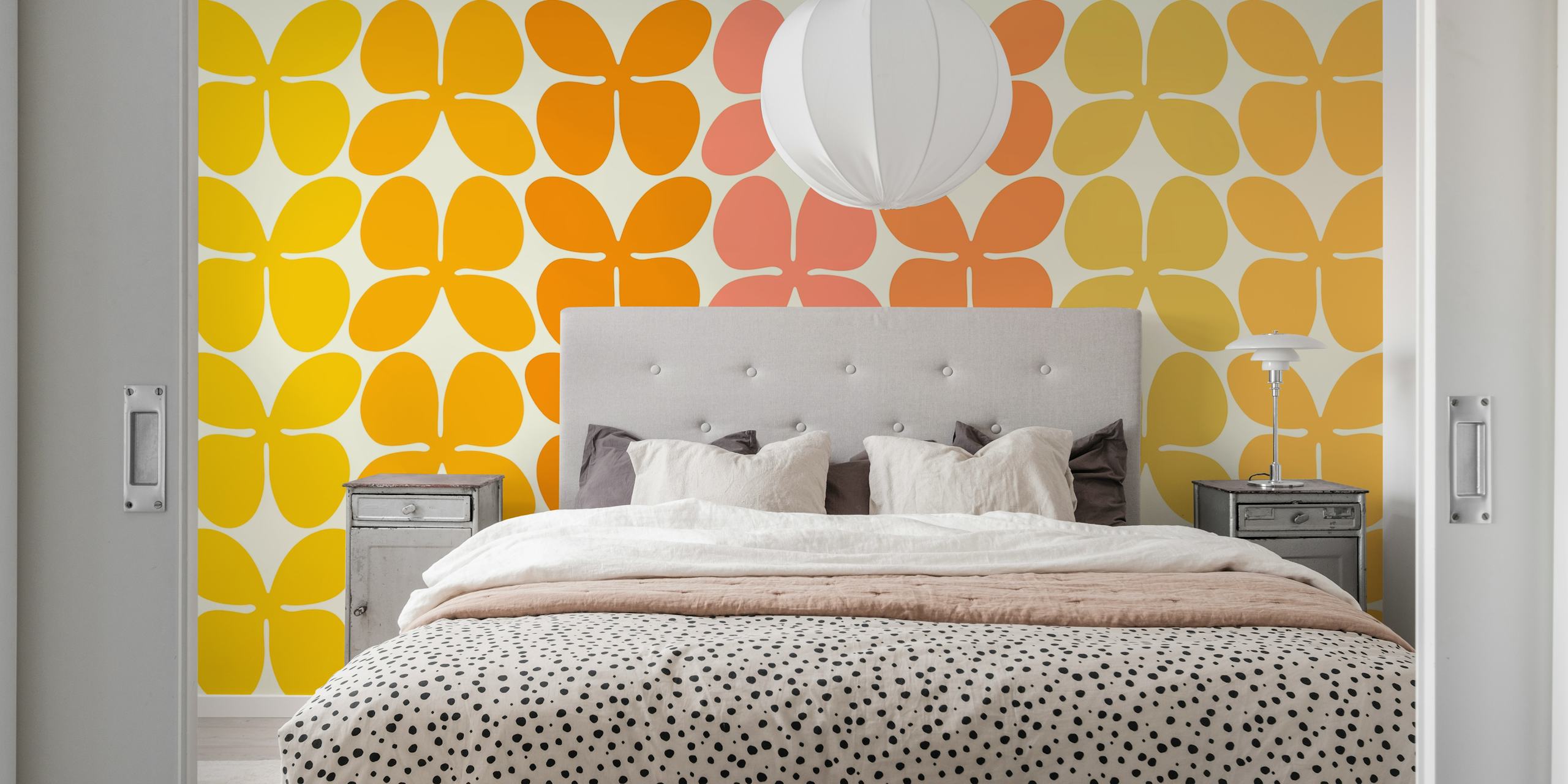 Sunny 70s Flowers wallpaper design in a room