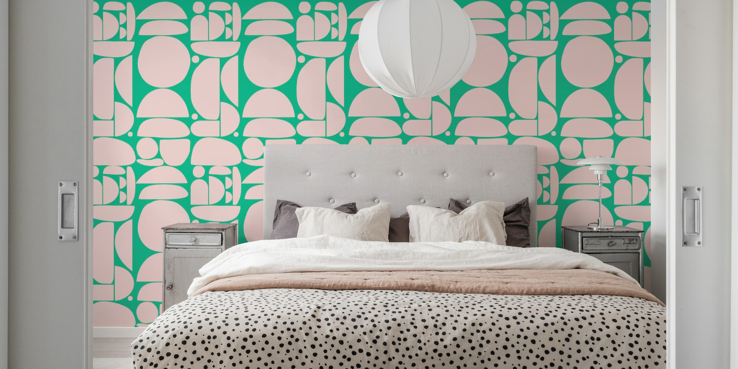 Carta da parati Pink Green Cutout Shapes in una stanza