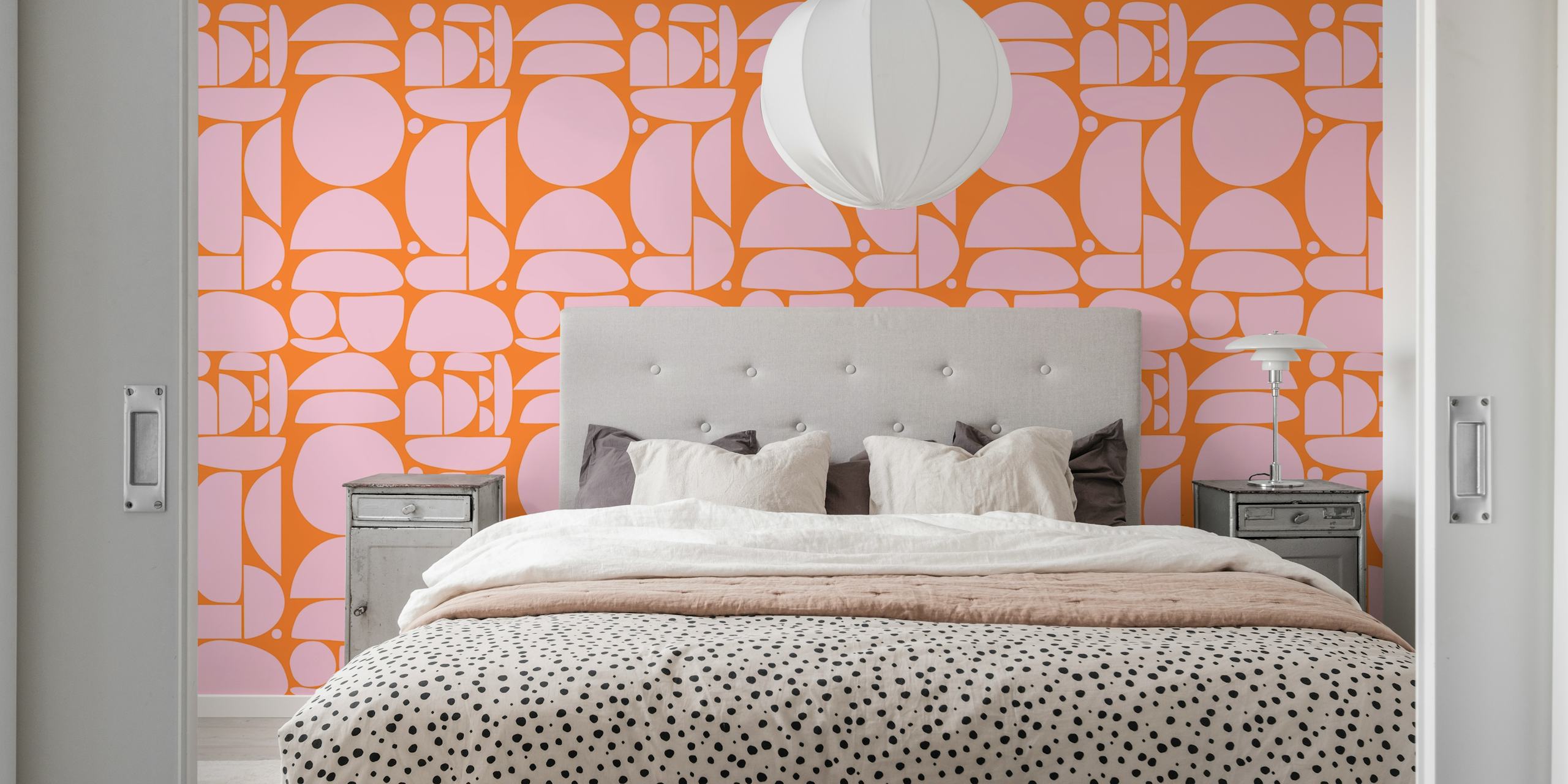 Geometric cutout shapes in pink and orange wallpaper