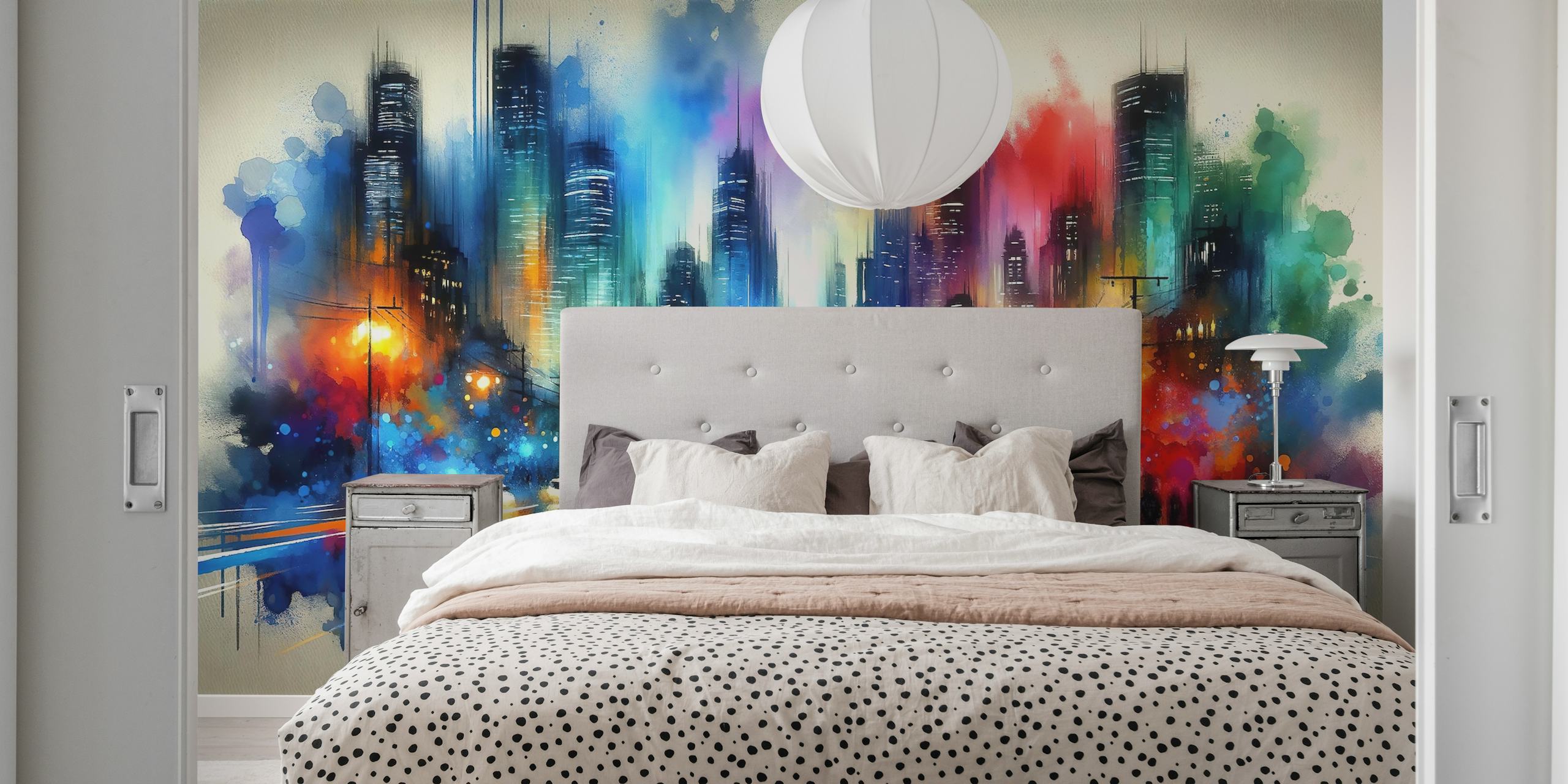 Colorful abstract skyline with watercolor effect wallpaper