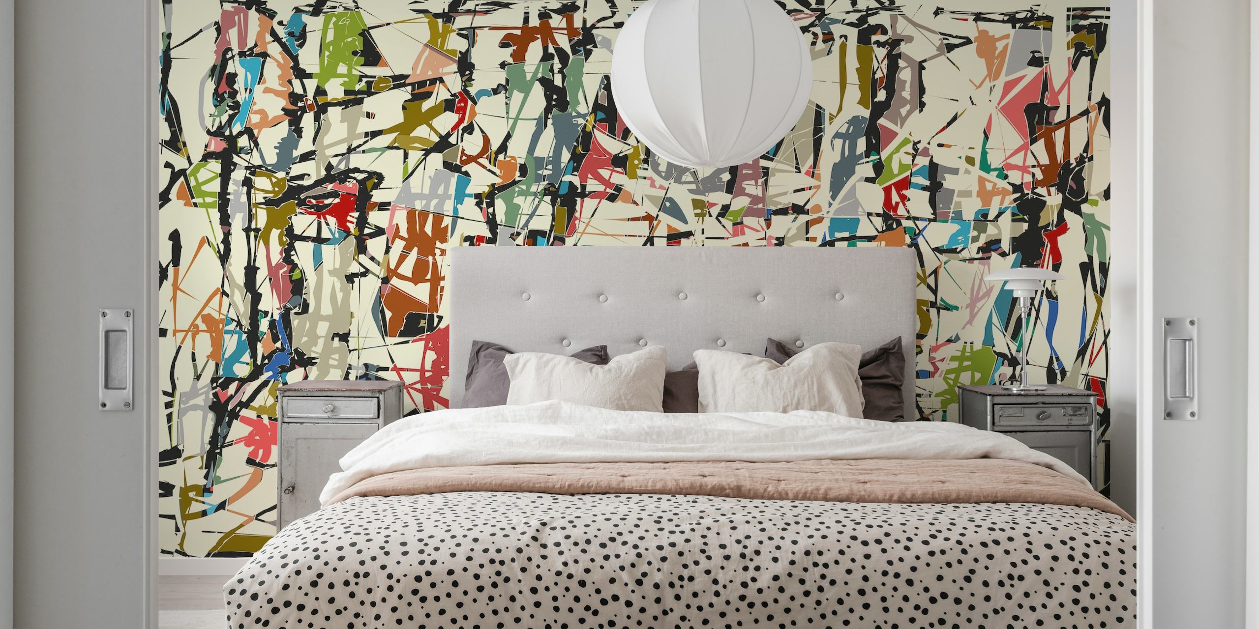 Colorful abstract brush strokes and lines in various tones wallpaper