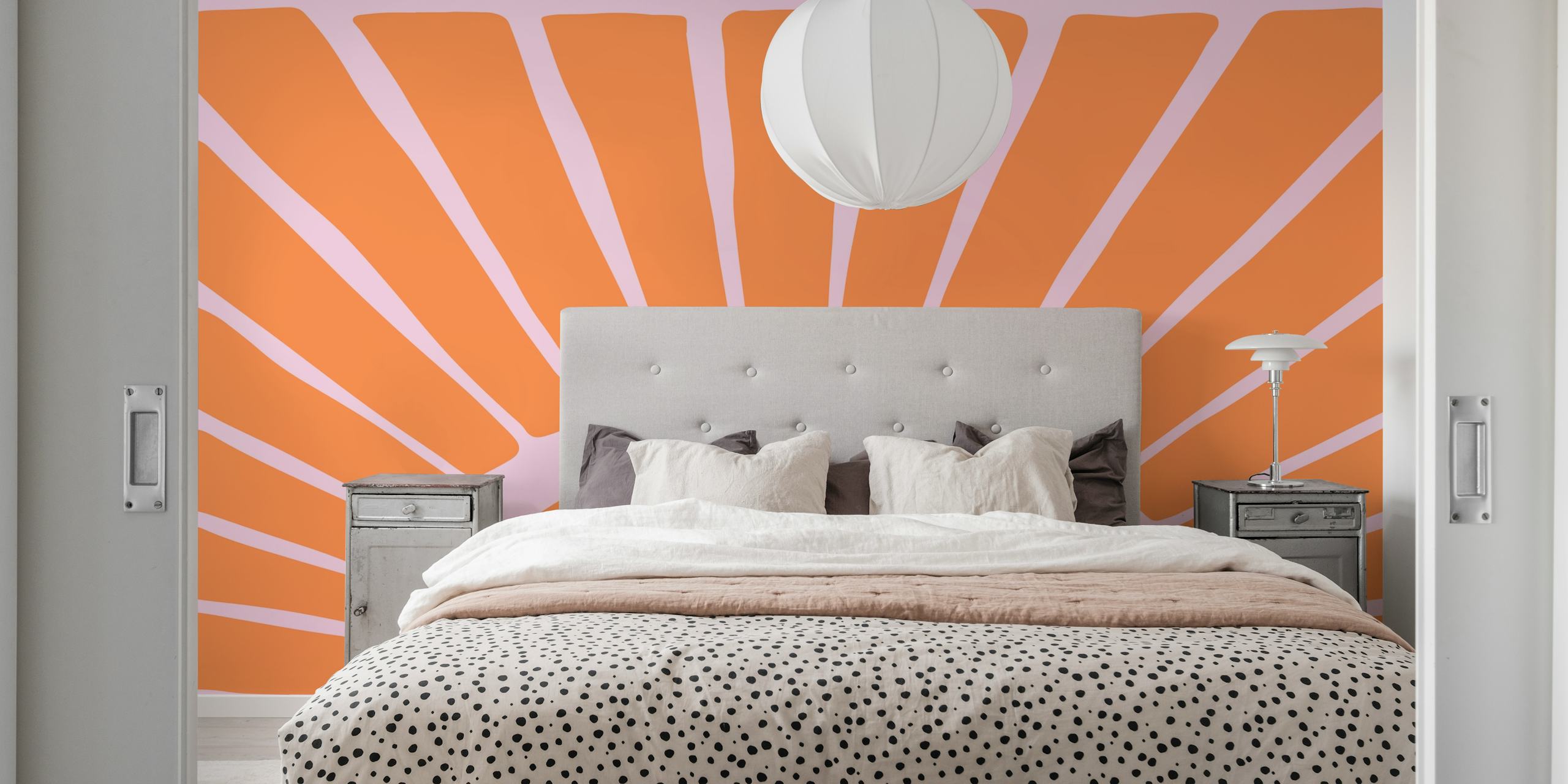 Abstract sun shape with orange and pink rays wallpaper