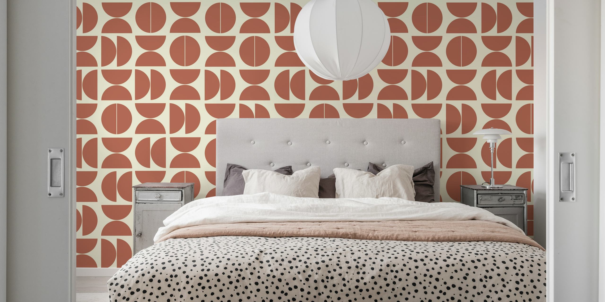 Geometric semi-circle pattern in cream and rust wallpaper