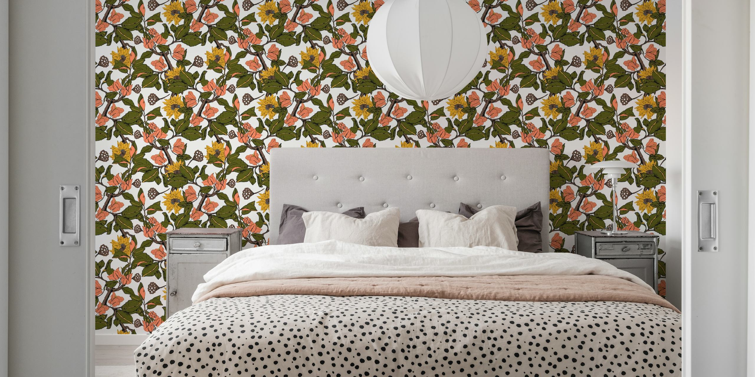 Autumnal wild nature floral Τοίχων mural με γήινες αποχρώσεις