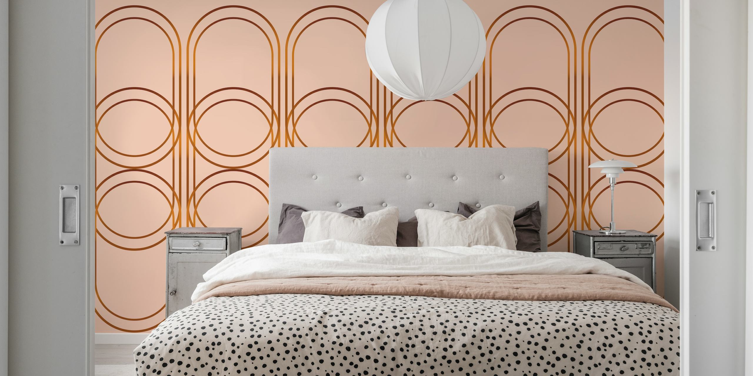 Peach geometric pattern with concentric circles and ovals wallpaper