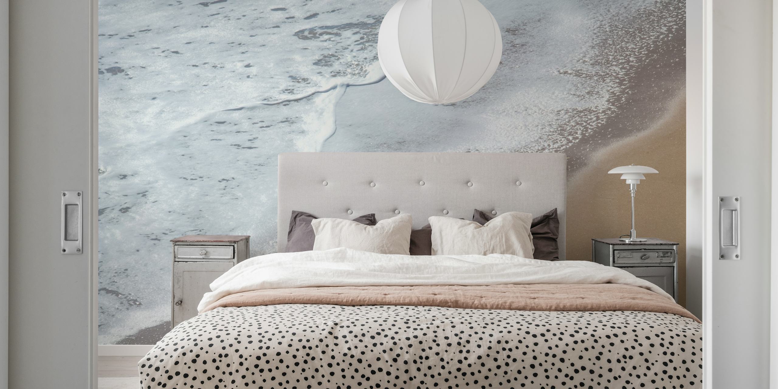 Beach waves meeting sandy shore, natural colors wallpaper