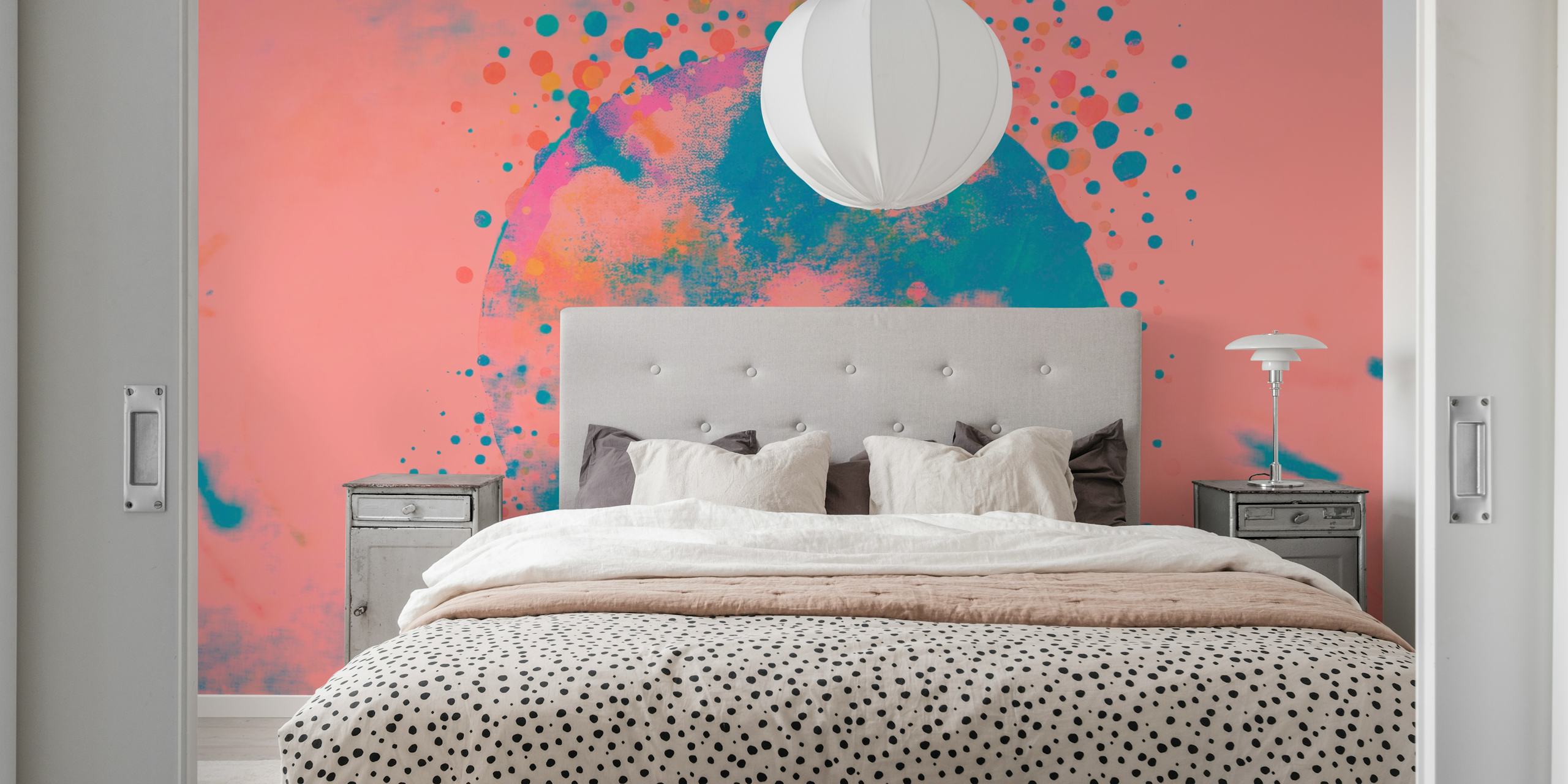 Abstract pink and blue circle with colorful splashes wallpaper