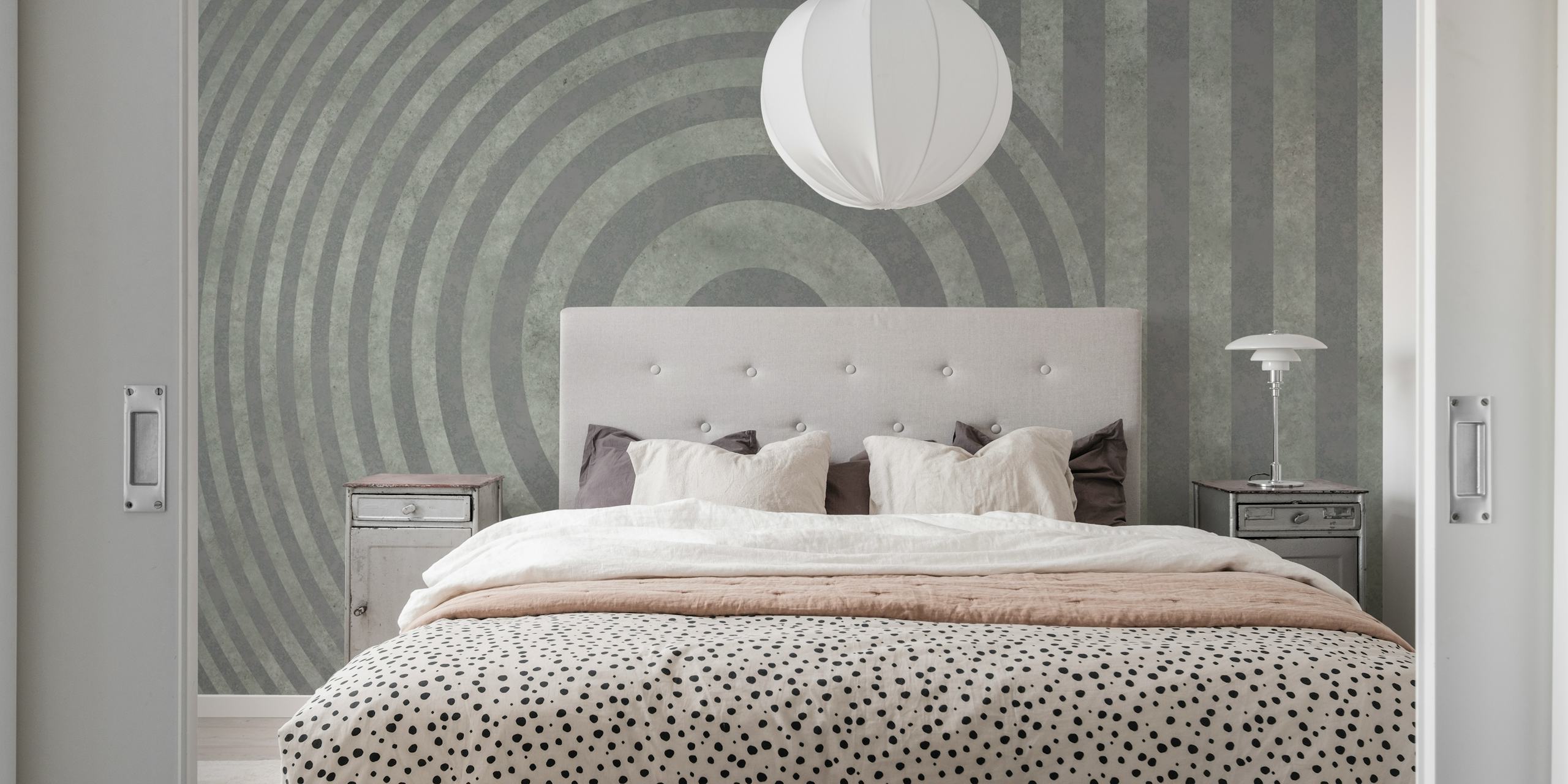 Graue Tapete mit Circle And Stripes Mid Century Art-Design