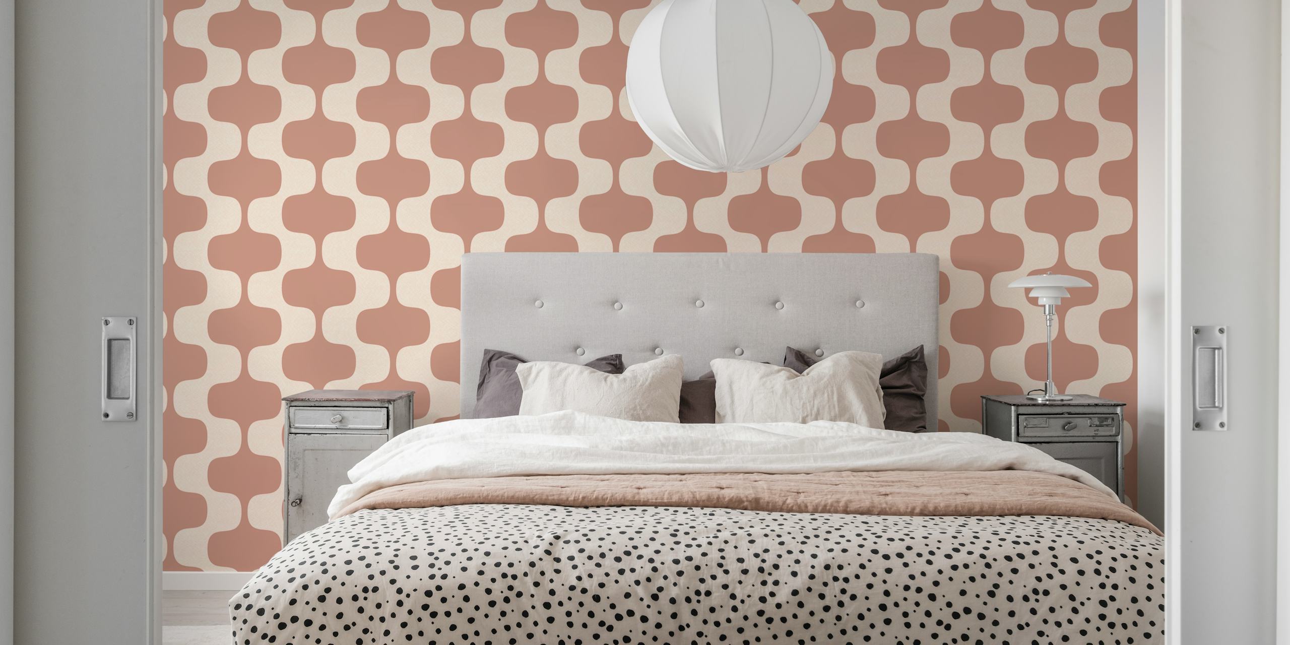 Bold Luxury Wave Stripes Tan Pink wallpaper in room