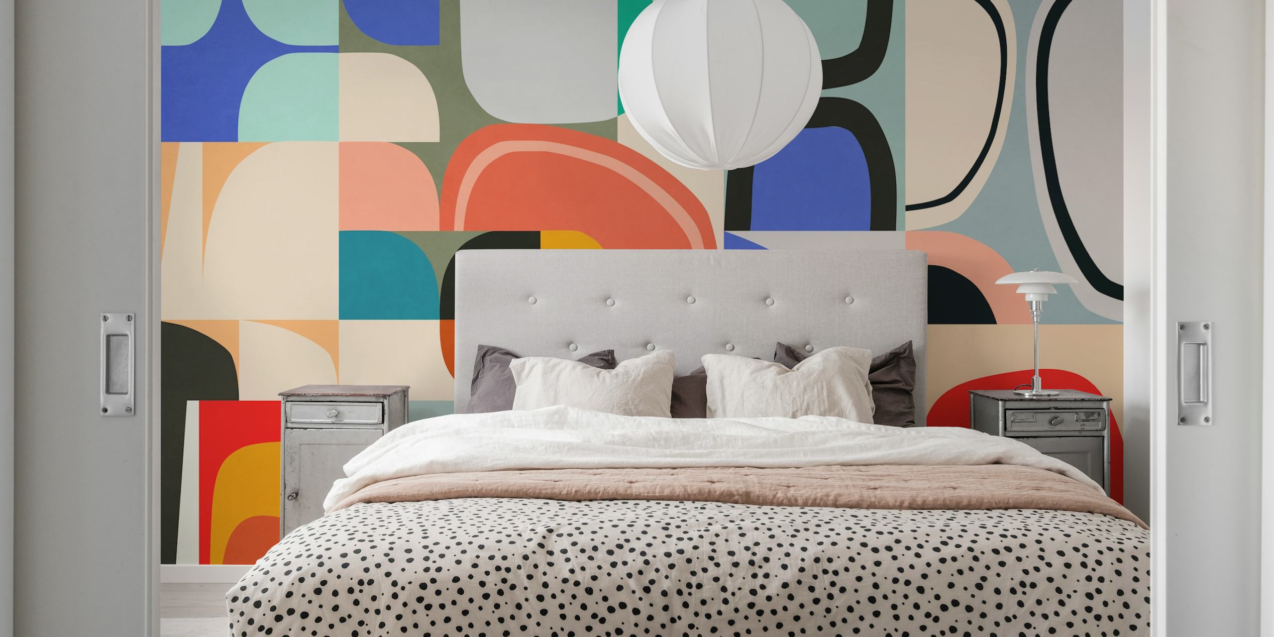 Ταπετσαρία Mid Century Modern 6 παρουσιαζόμενη σε ένα δωμάτιο