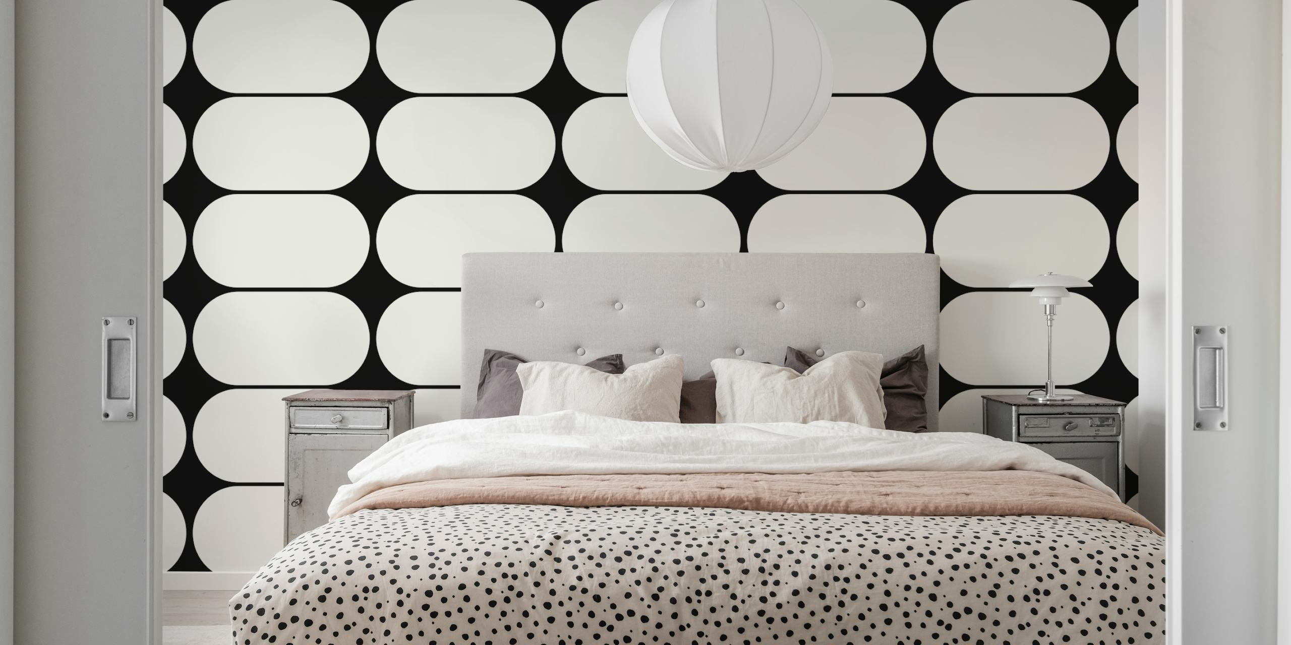Black white minimal organic art wallpaper in a room