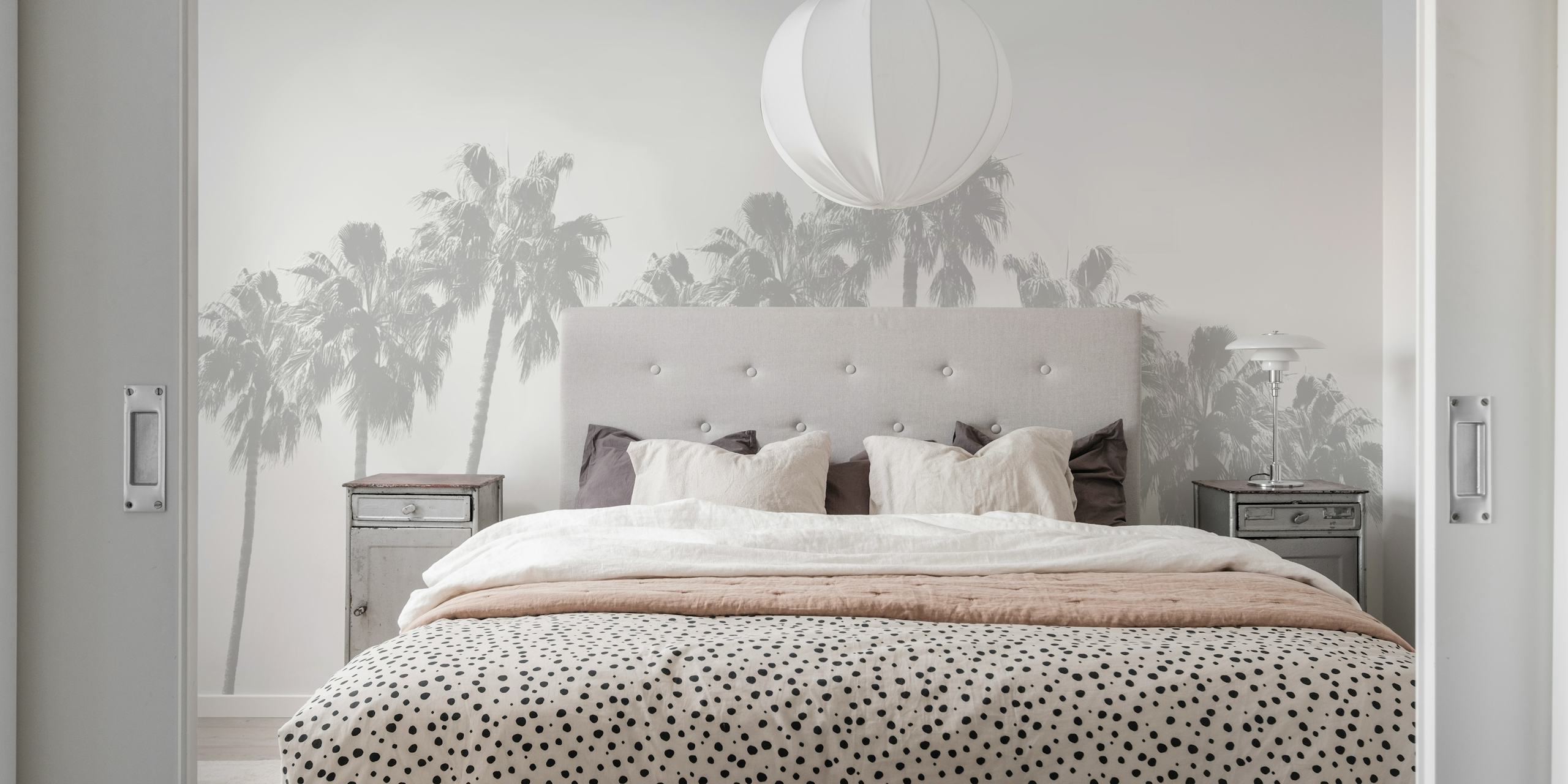 Tall grey palm trees against a white background wallpaper