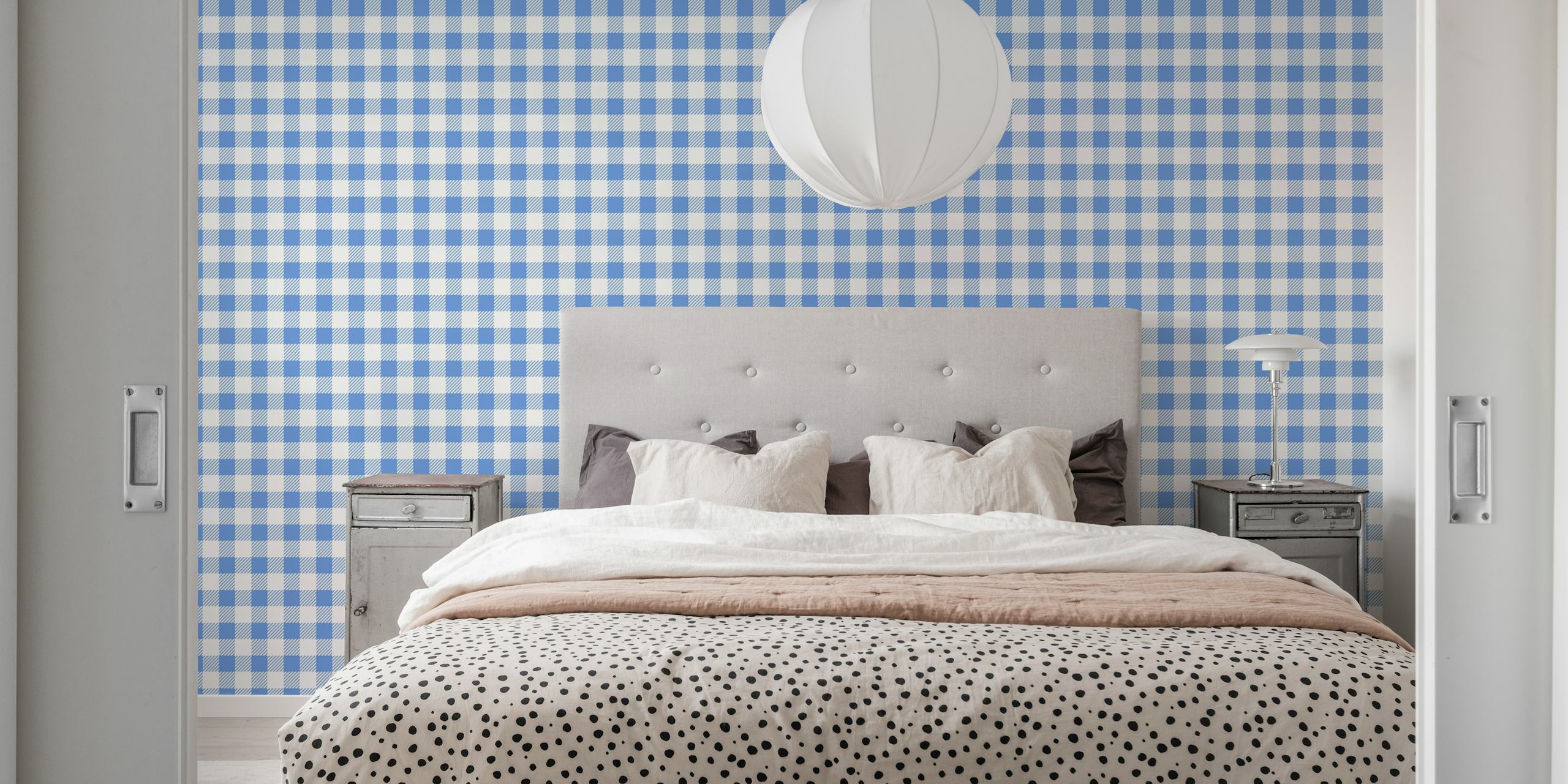 Blue and white checkered pattern wallpaper